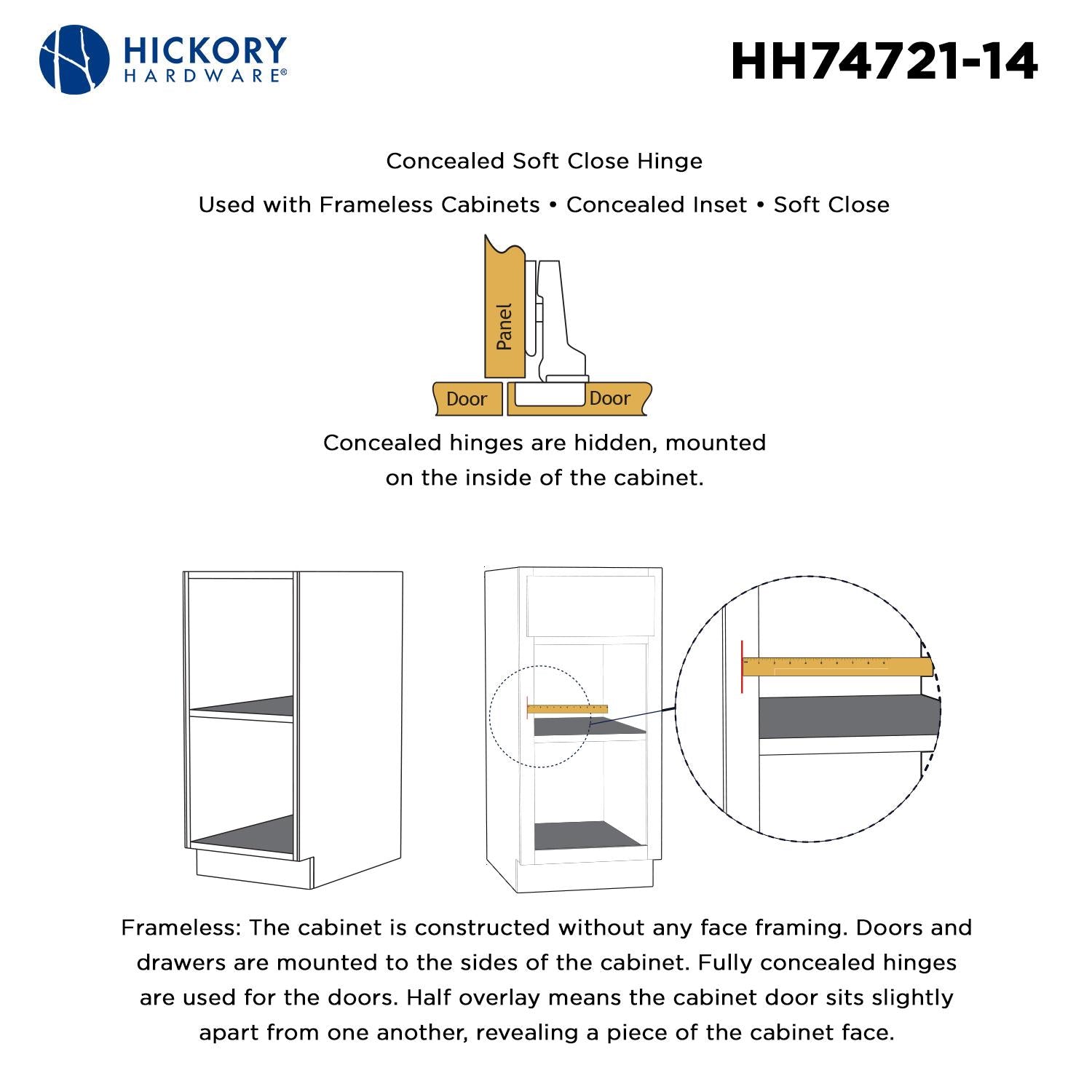 Hickory HH74721, Concealed Soft Close Hinges