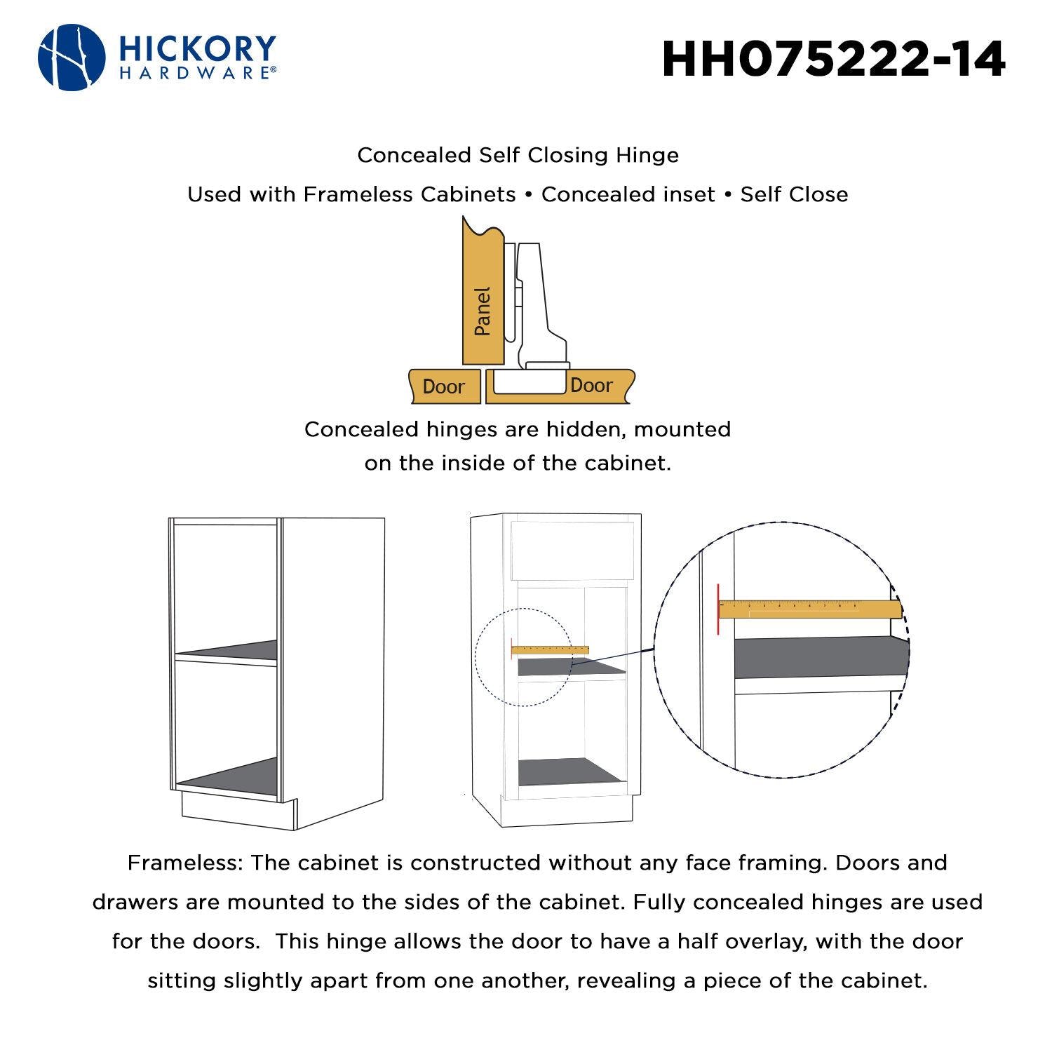 Hickory HH075222, Concealed Self-Closing Hinges
