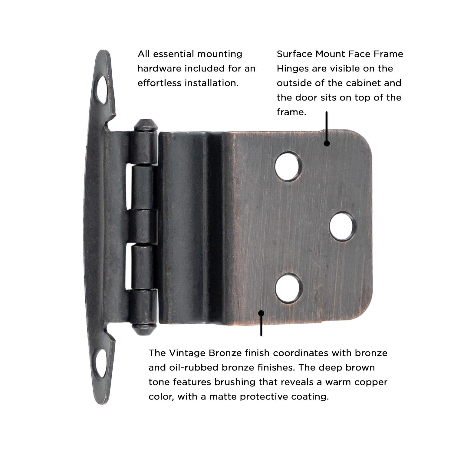Hickory P140, Hickory Hardware Surface Mount Hinge – P140 Series (All Finishes)