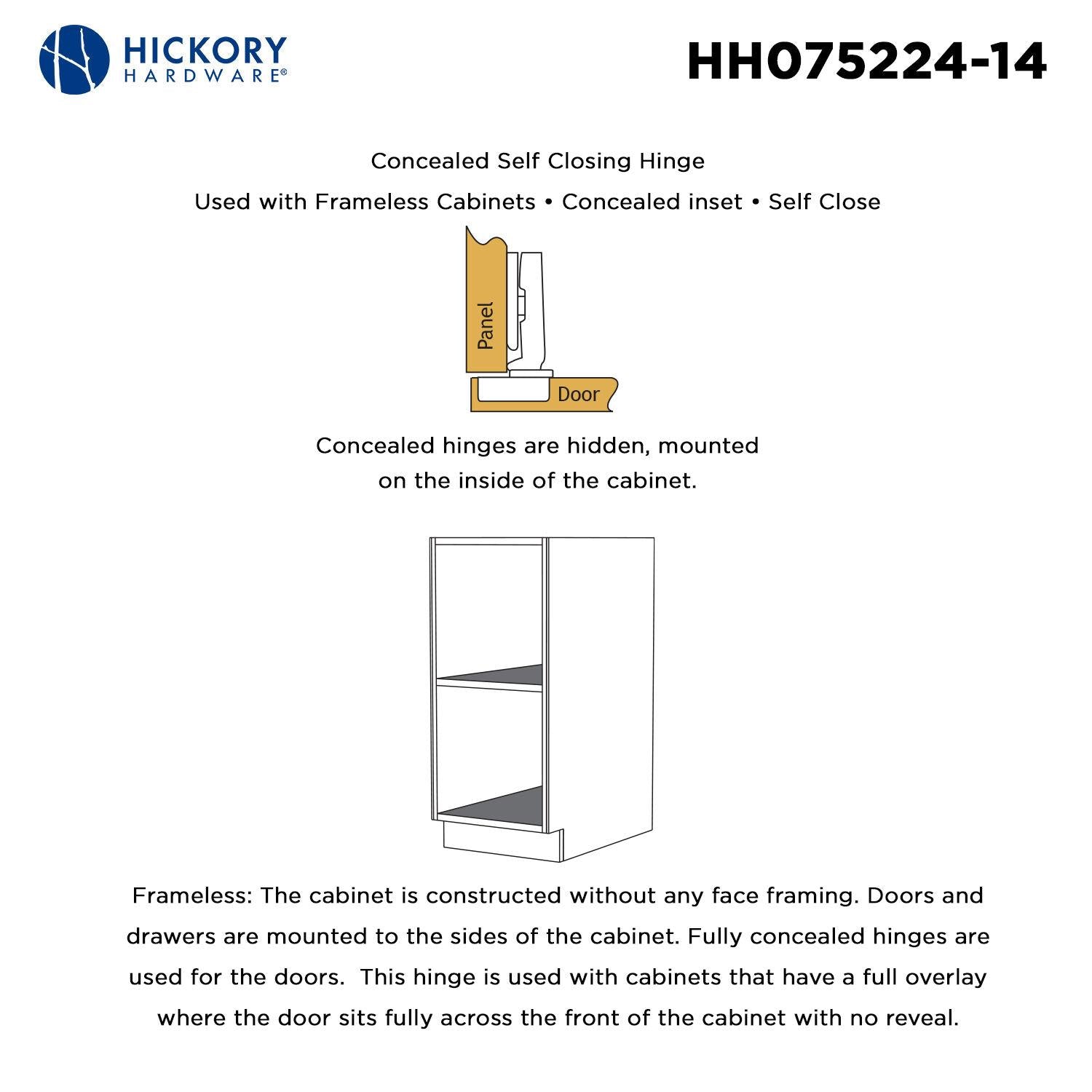 Hickory HH075224, Concealed Self-Closing Hinges