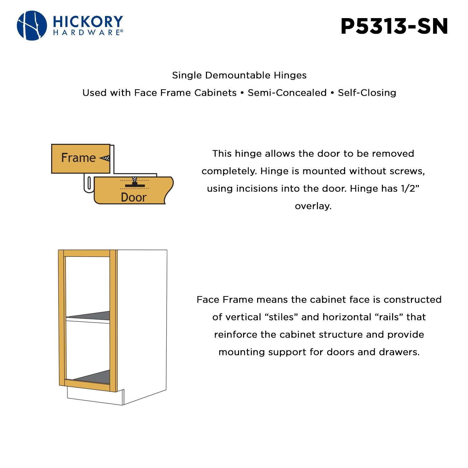 Hickory P5313, Single Demountable Hinge