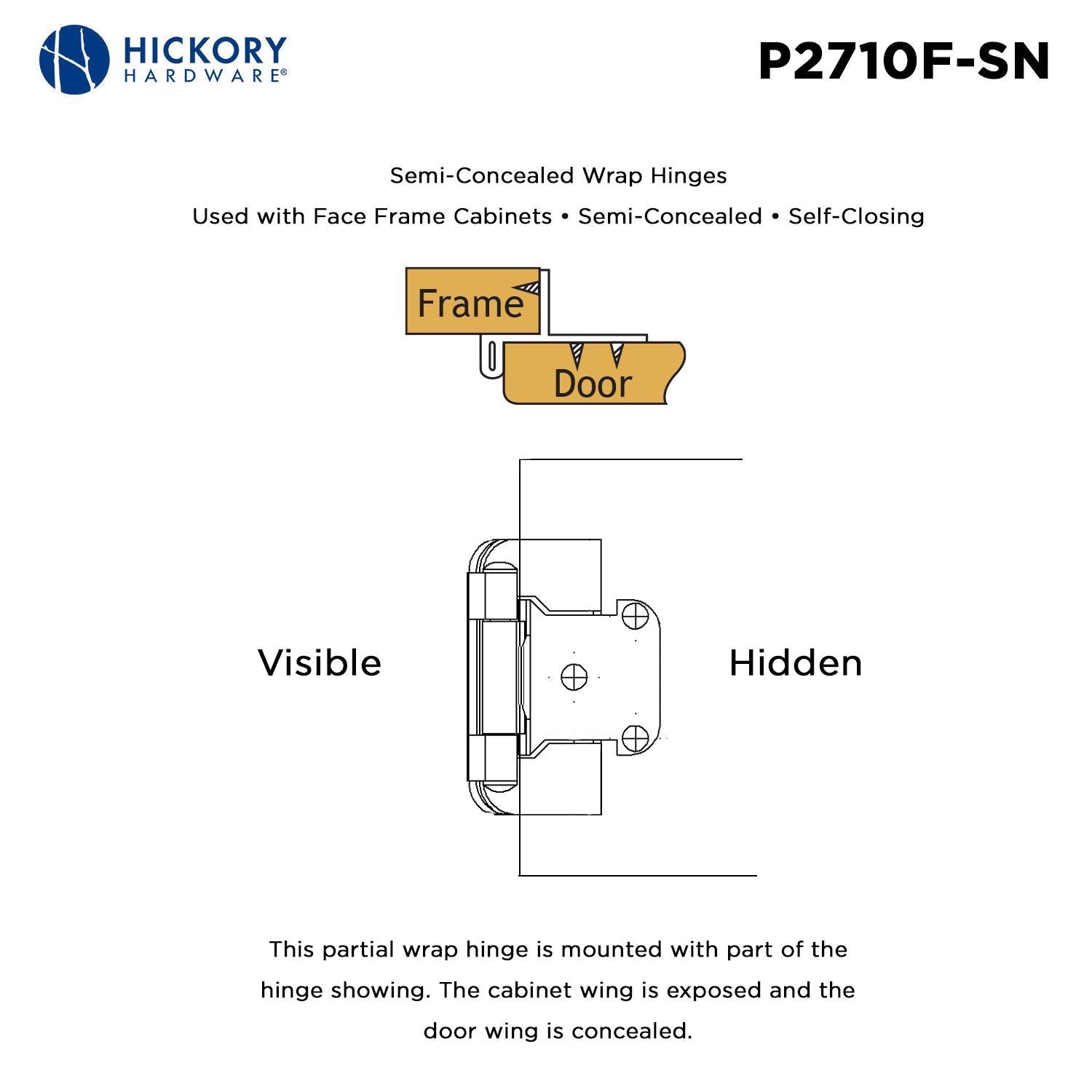 Hickory P2710F, Self-Closing Semi-Concealed Hinge
