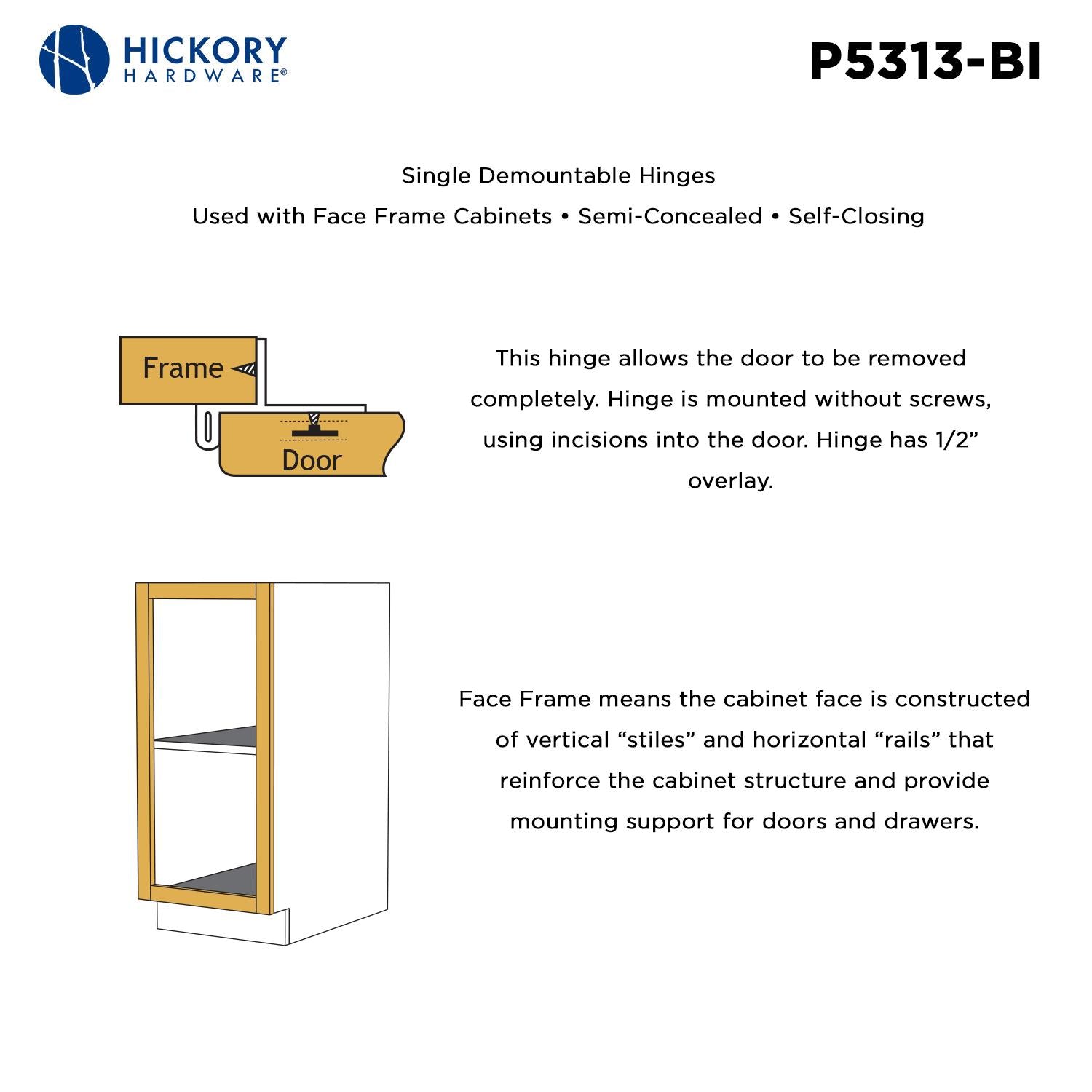 Hickory P5313, Single Demountable Hinge
