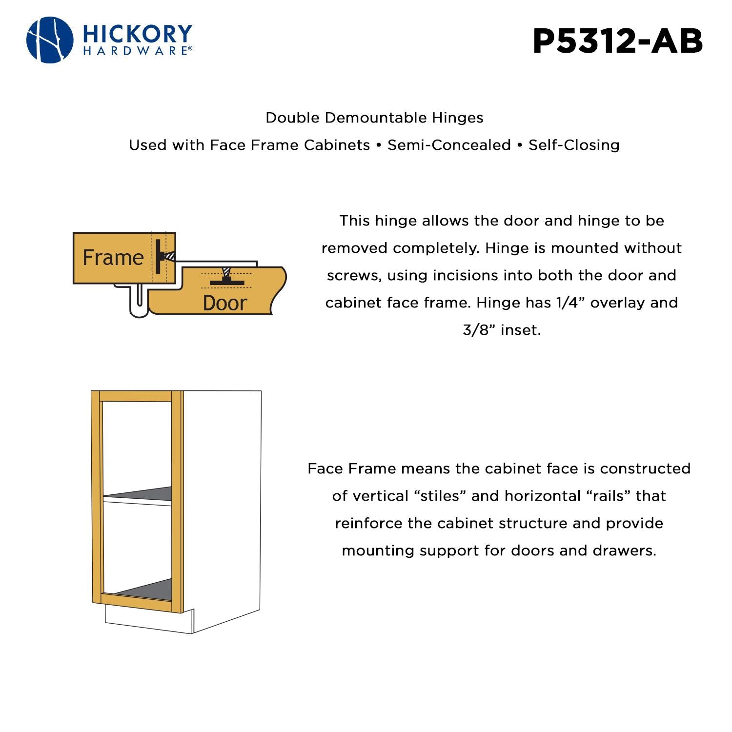 Hickory P5312, Double Demountable Hinge