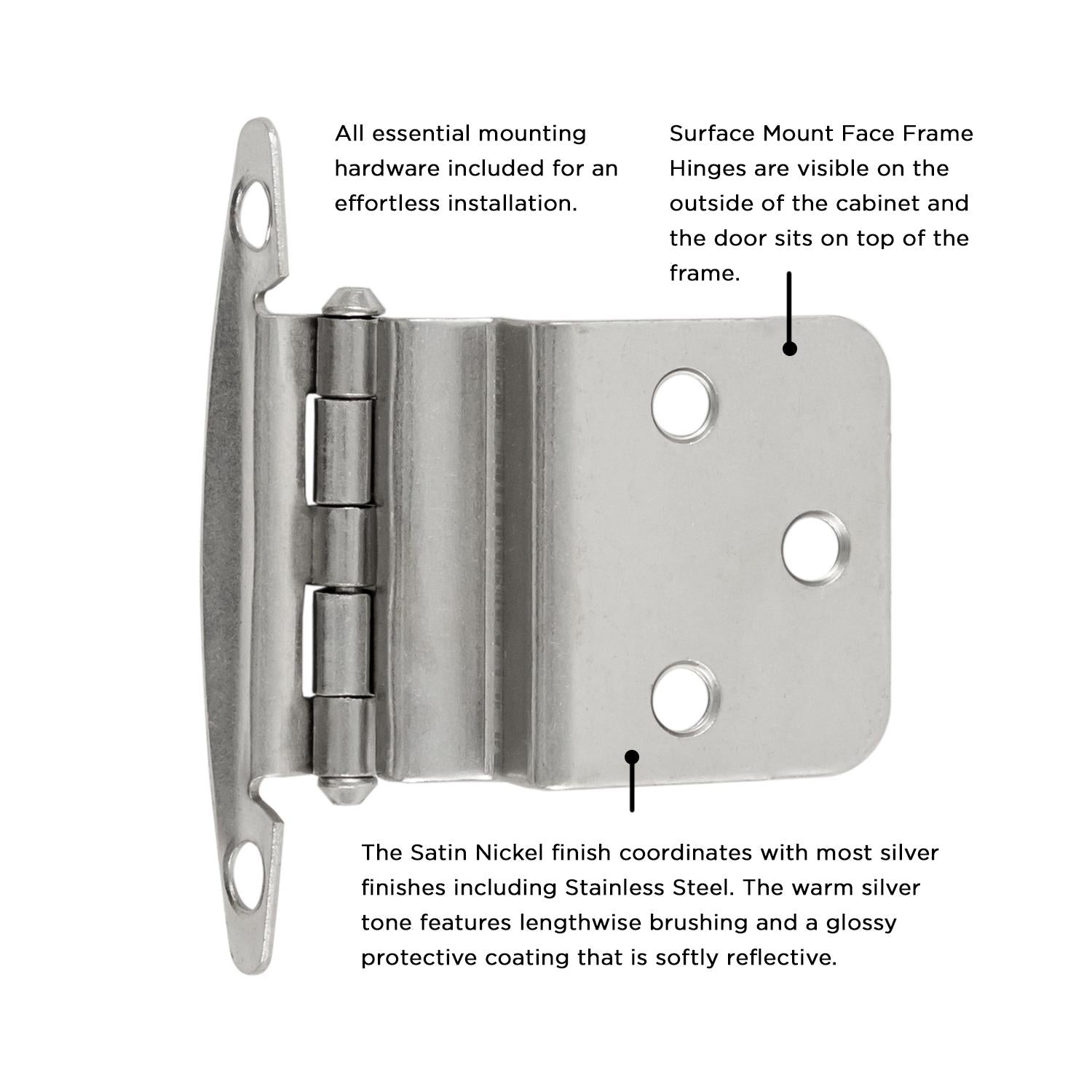 Hickory P140, Hickory Hardware Surface Mount Hinge – P140 Series (All Finishes)