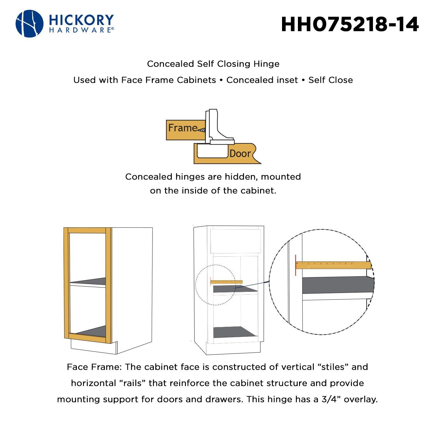 Hickory HH075218, Concealed Self-Closing Hinges