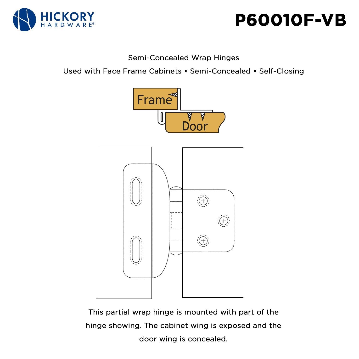 Hickory P60010F, Self-Closing Semi-Concealed Hinge