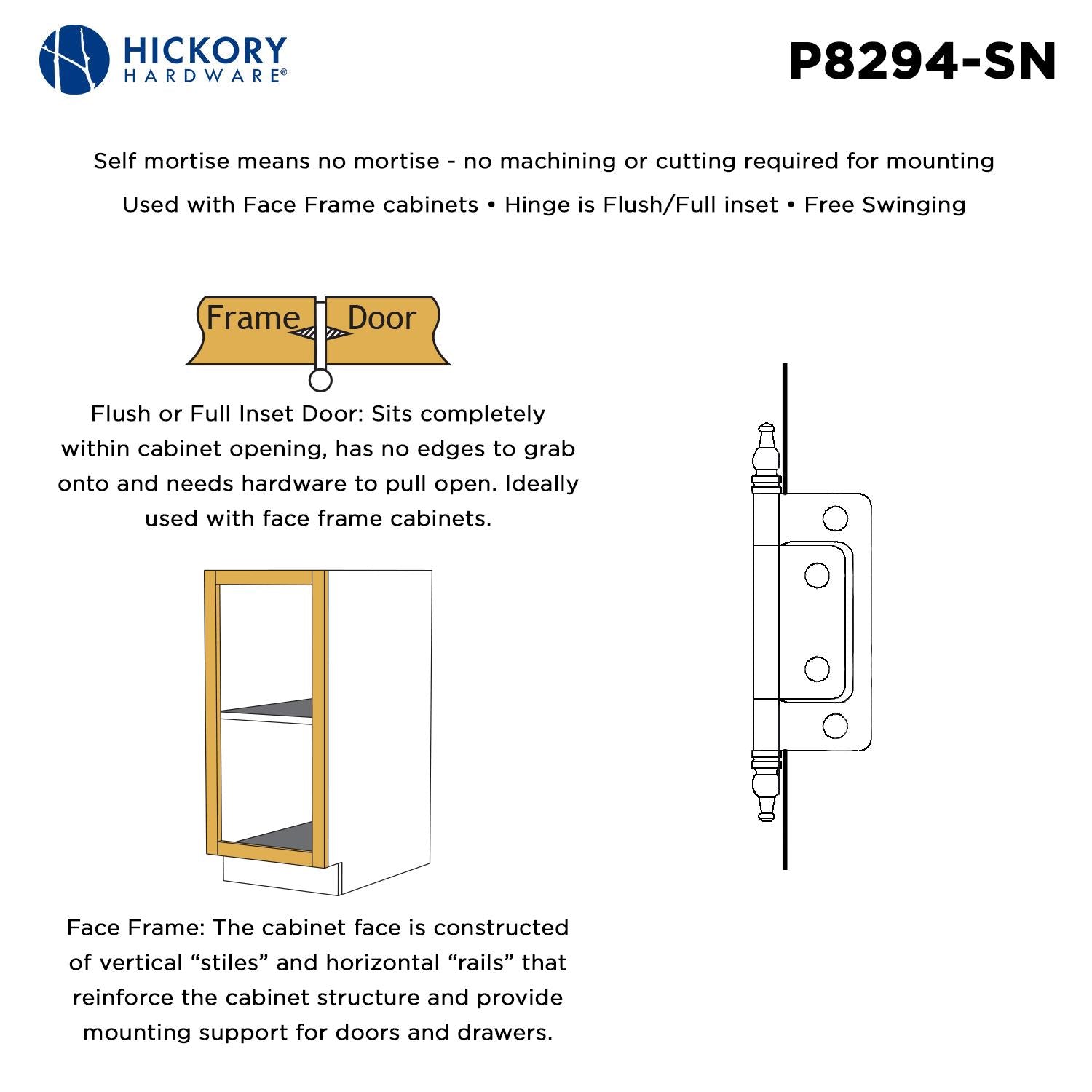 Hickory P8294, Self Mortise Hinge