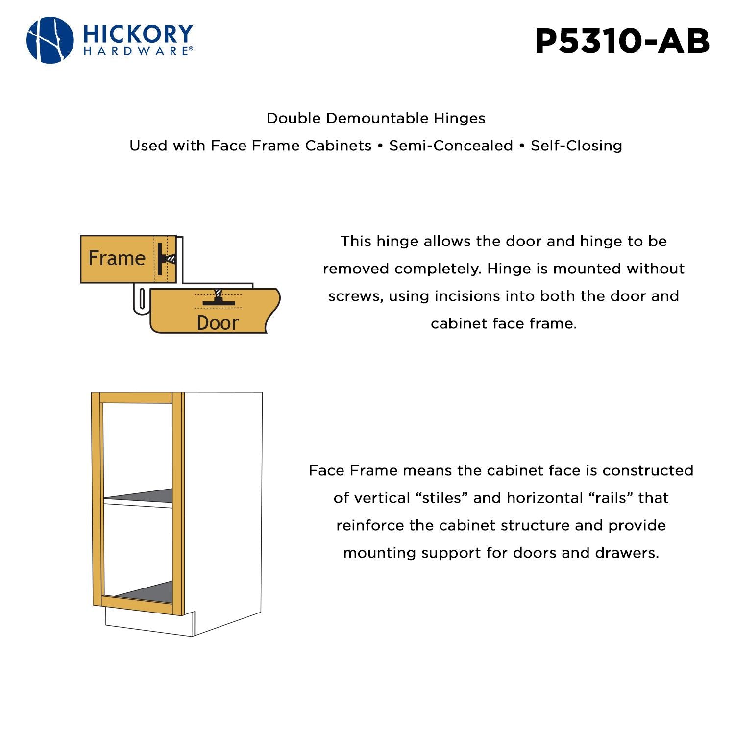 Hickory P5310, Double Demountable Hinge