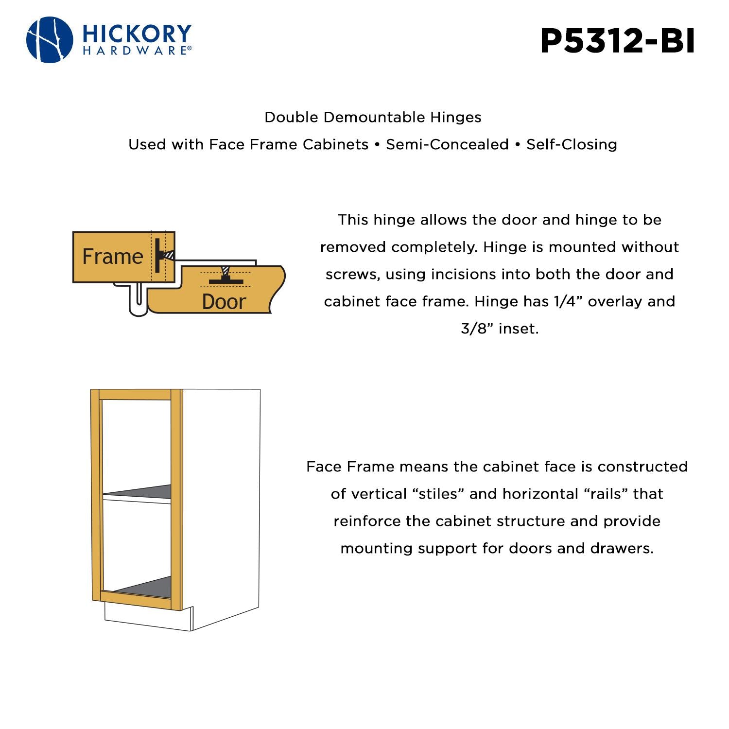 Hickory P5312, Double Demountable Hinge