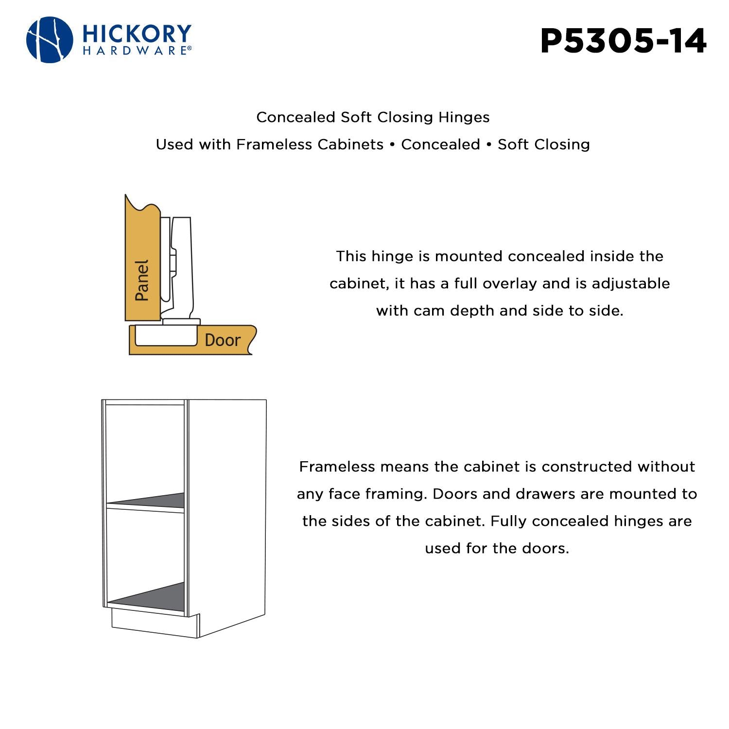 Hickory P5305, Concealed Soft Close Hinges