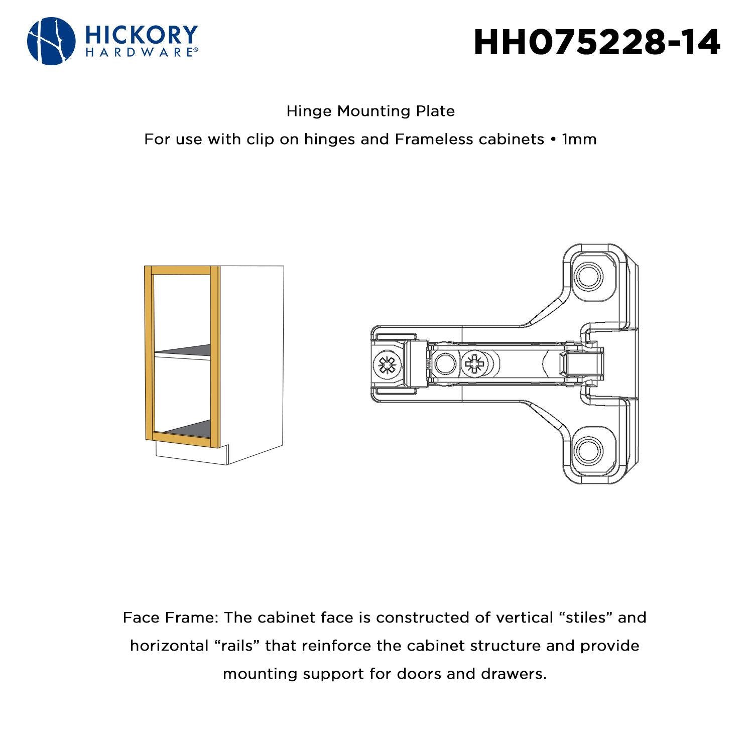 Hickory HH075228, Concealed Self-Closing Hinges
