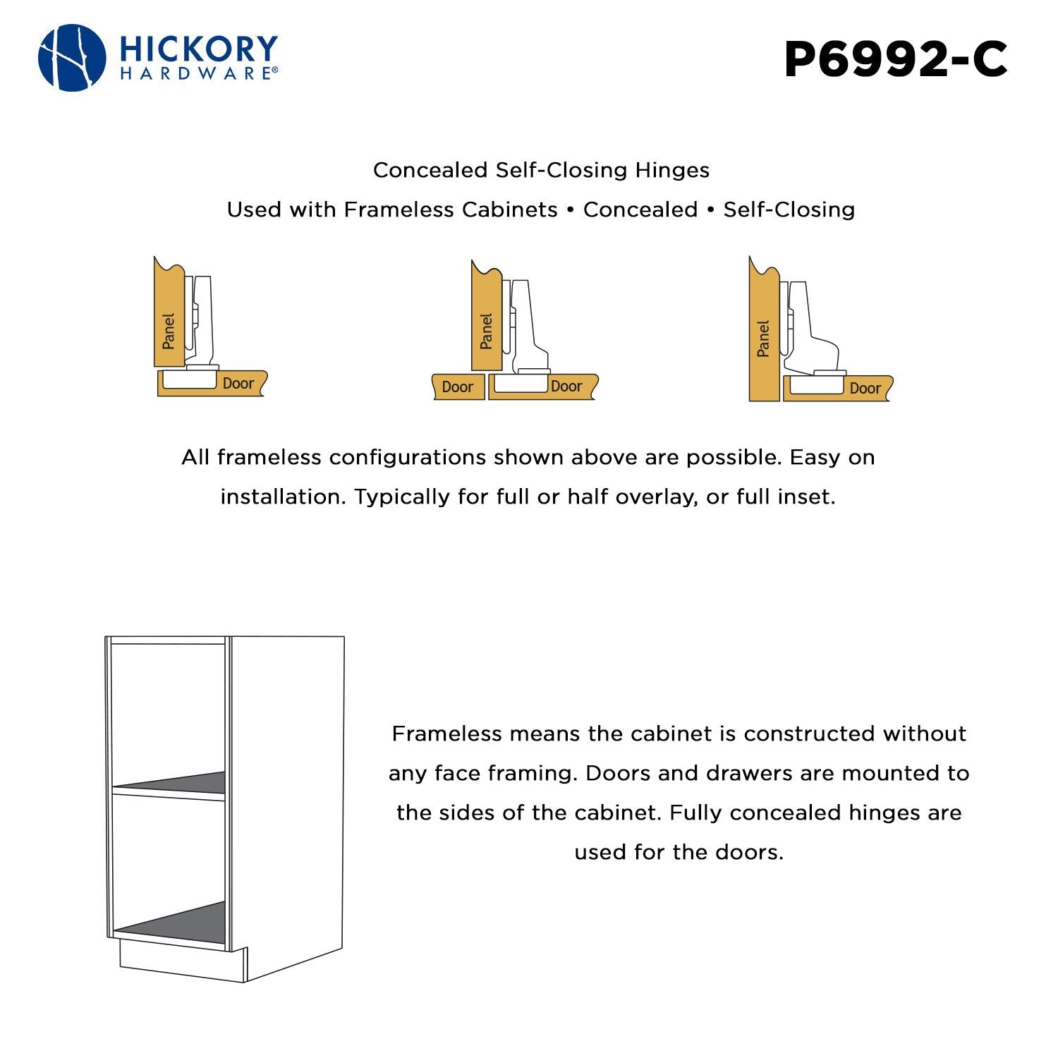 Hickory P6992, Concealed Hinges
