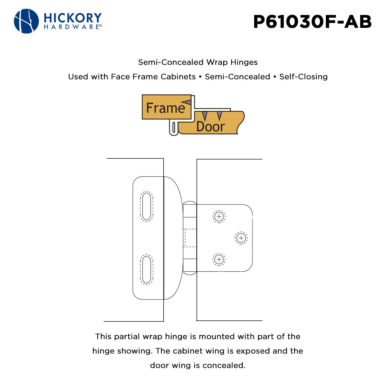 Hickory P61030F, Self-Closing Semi-Concealed Hinge