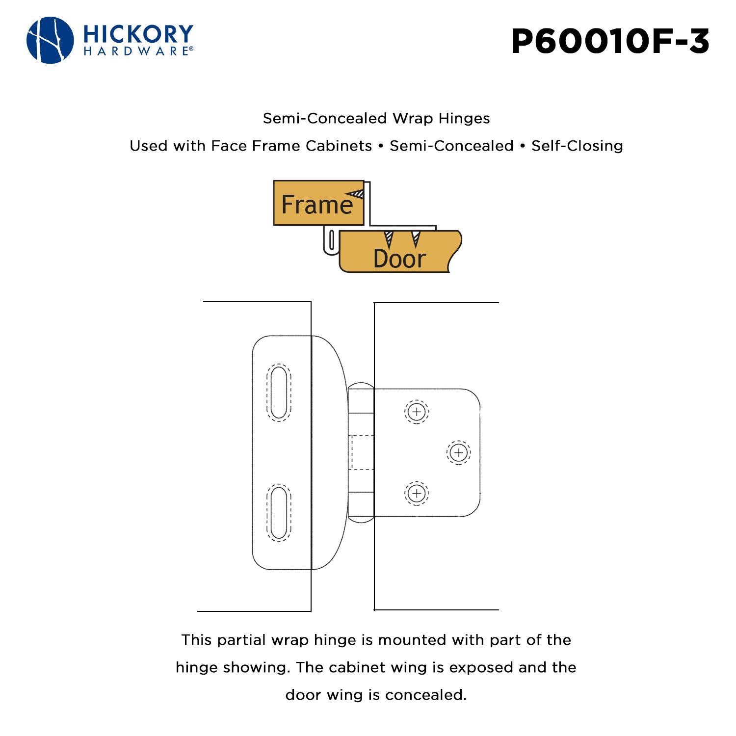 Hickory P60010F, Self-Closing Semi-Concealed Hinge