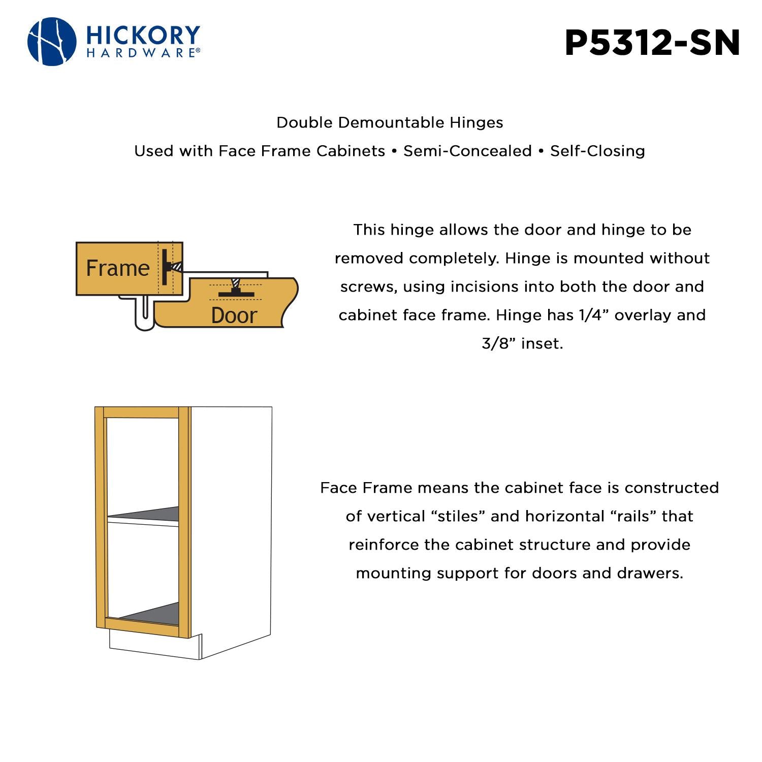 Hickory P5312, Double Demountable Hinge