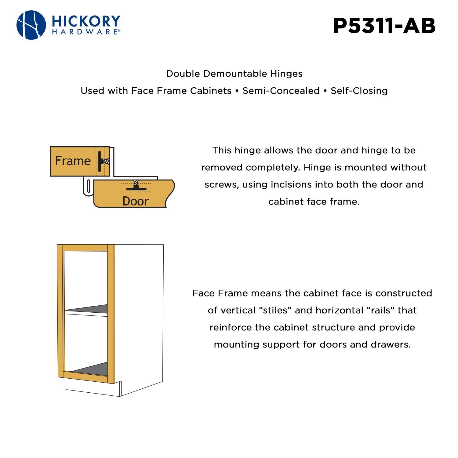 Hickory P5311, Double Demountable Hinge