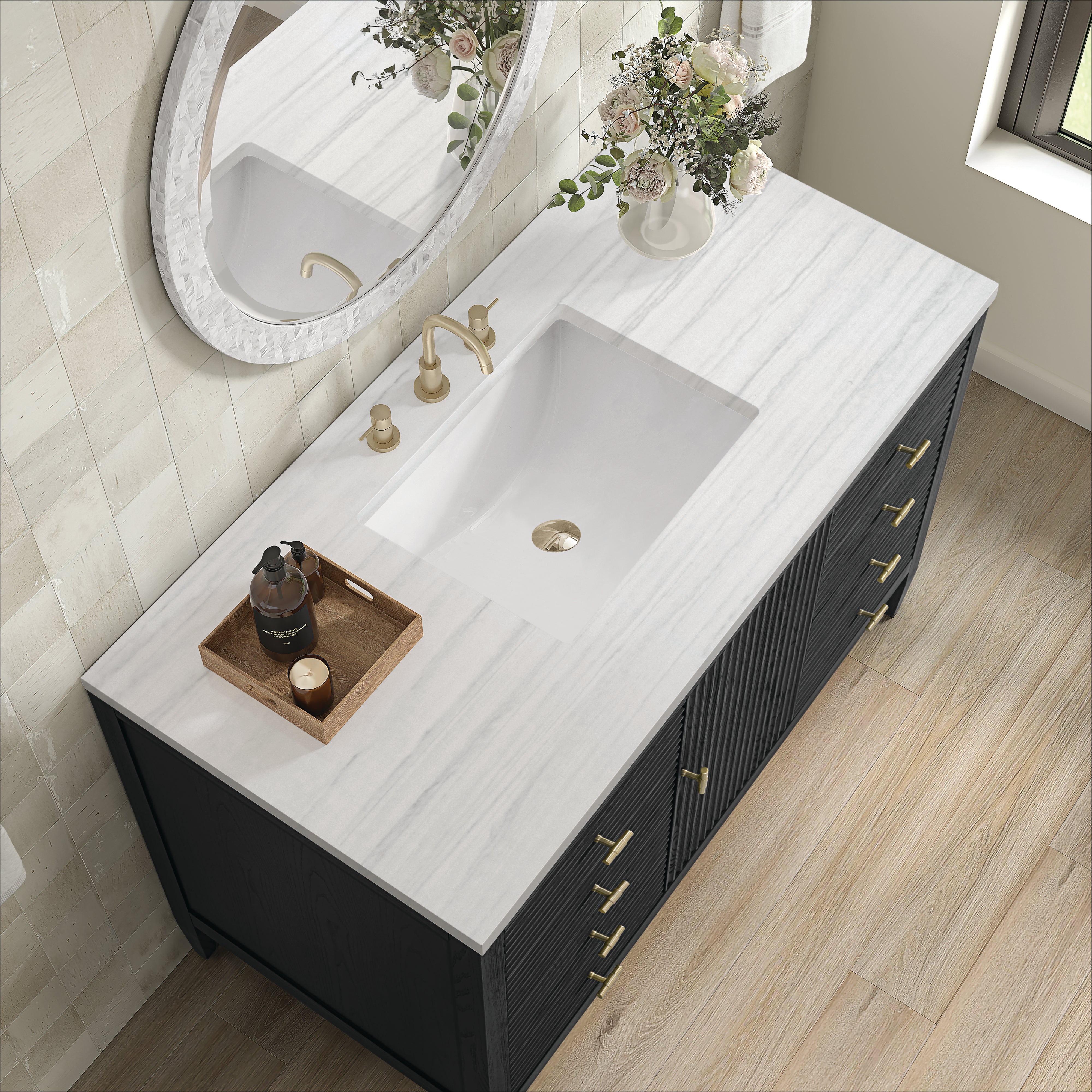 James Martin Myrrin 48" Single Vanity in Carbon Oak with 3cm Countertop