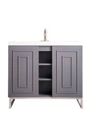 James Martin Alicante 39.5" Single Vanity in Gray Smoke with White Glossy Composite Stone Top