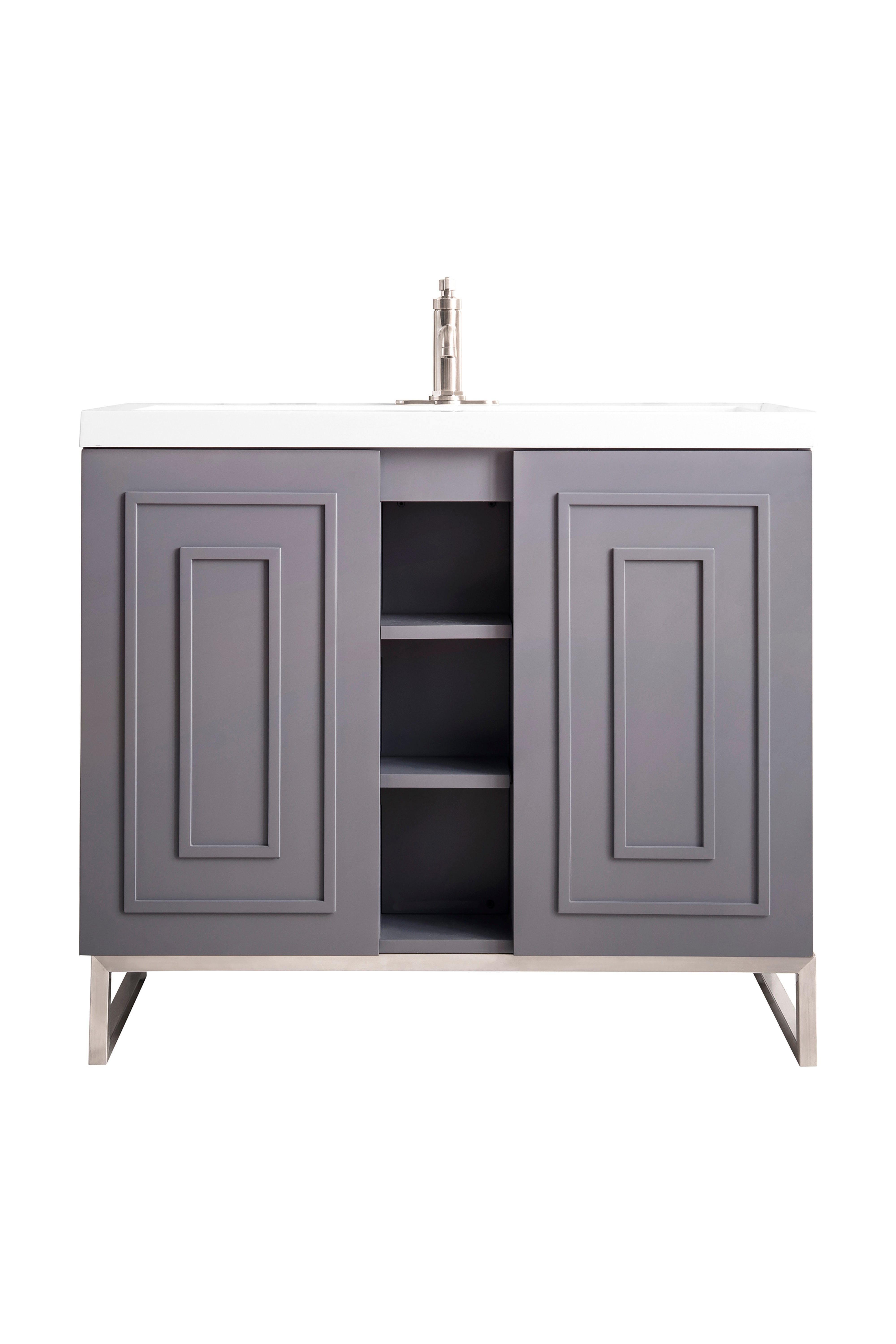 James Martin Alicante 39.5" Single Vanity in Gray Smoke with White Glossy Composite Stone Top