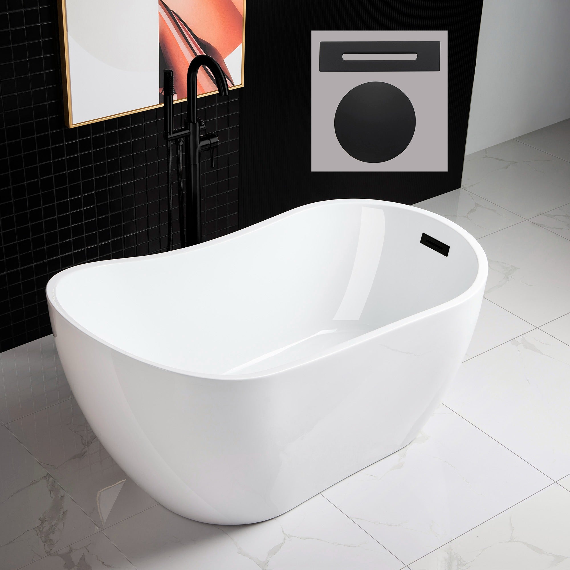 WOODBRIDGE 54" Acrylic Freestanding Bathtub Contemporary Soaking Tub with Drain & Overflow, B0006