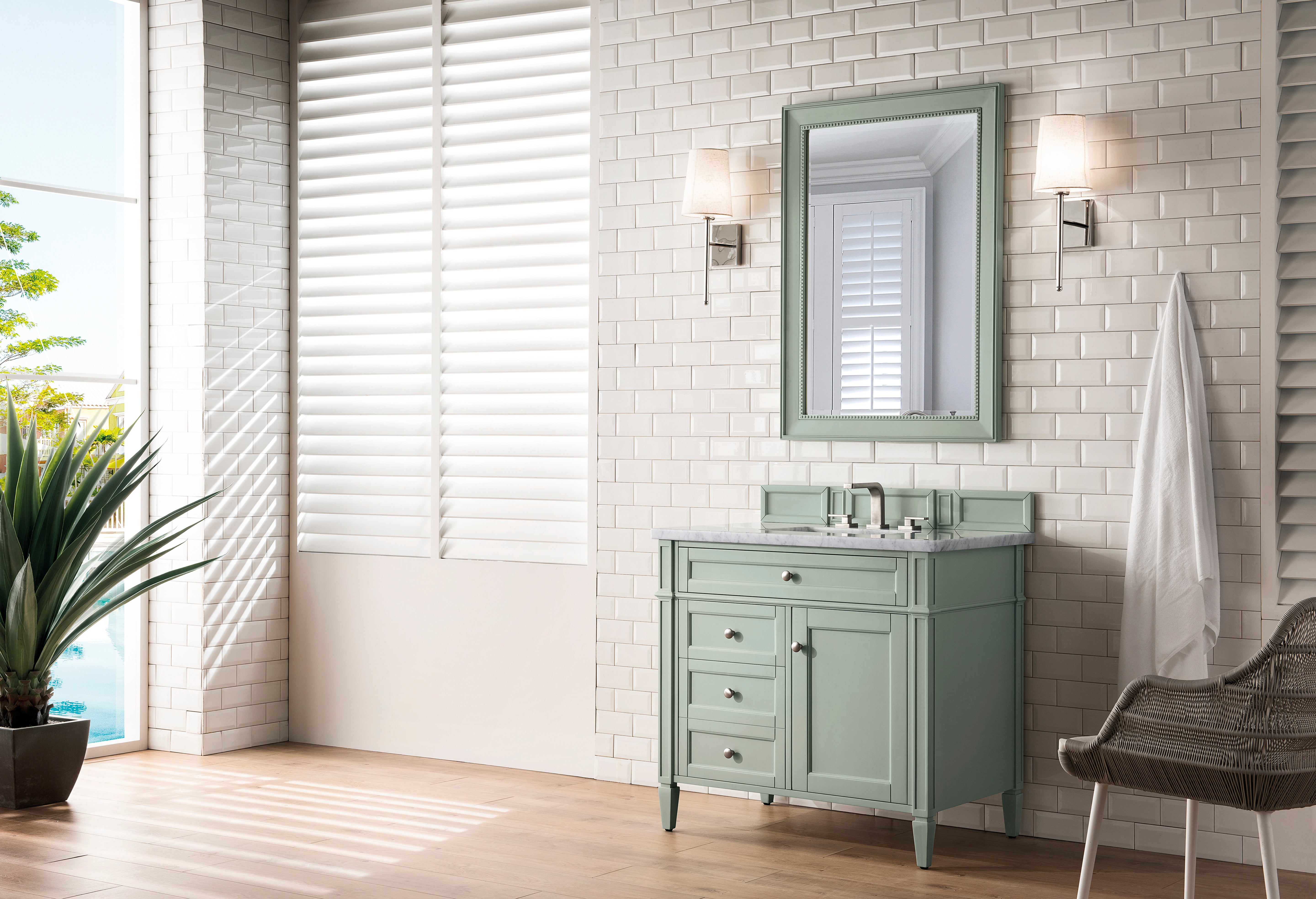 James Martin Brittany 36" Single Vanity in Sage Green with 3cm Countertop