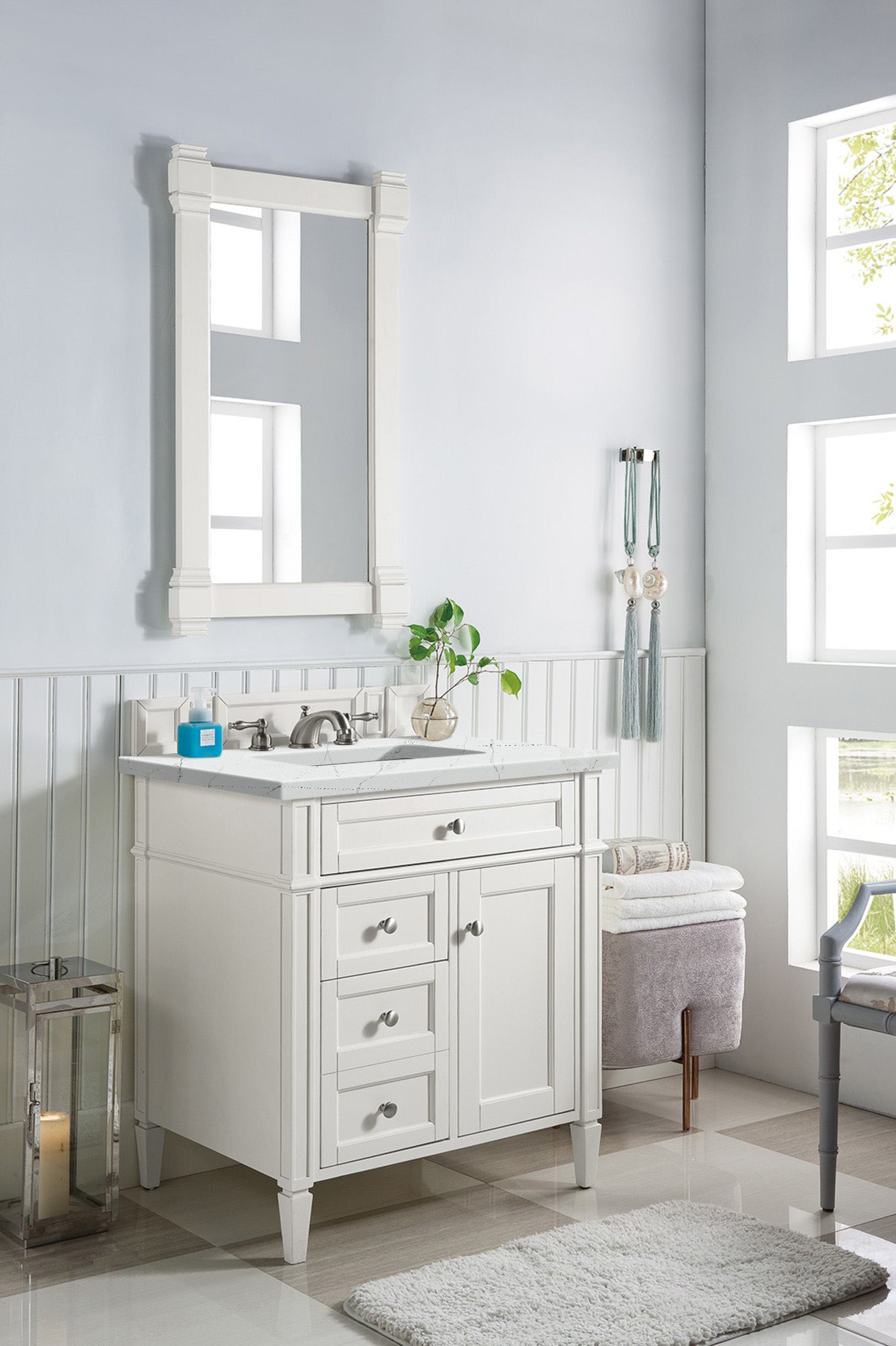 James Martin Brittany 30" Single Vanity in Bright White with 3cm Countertop