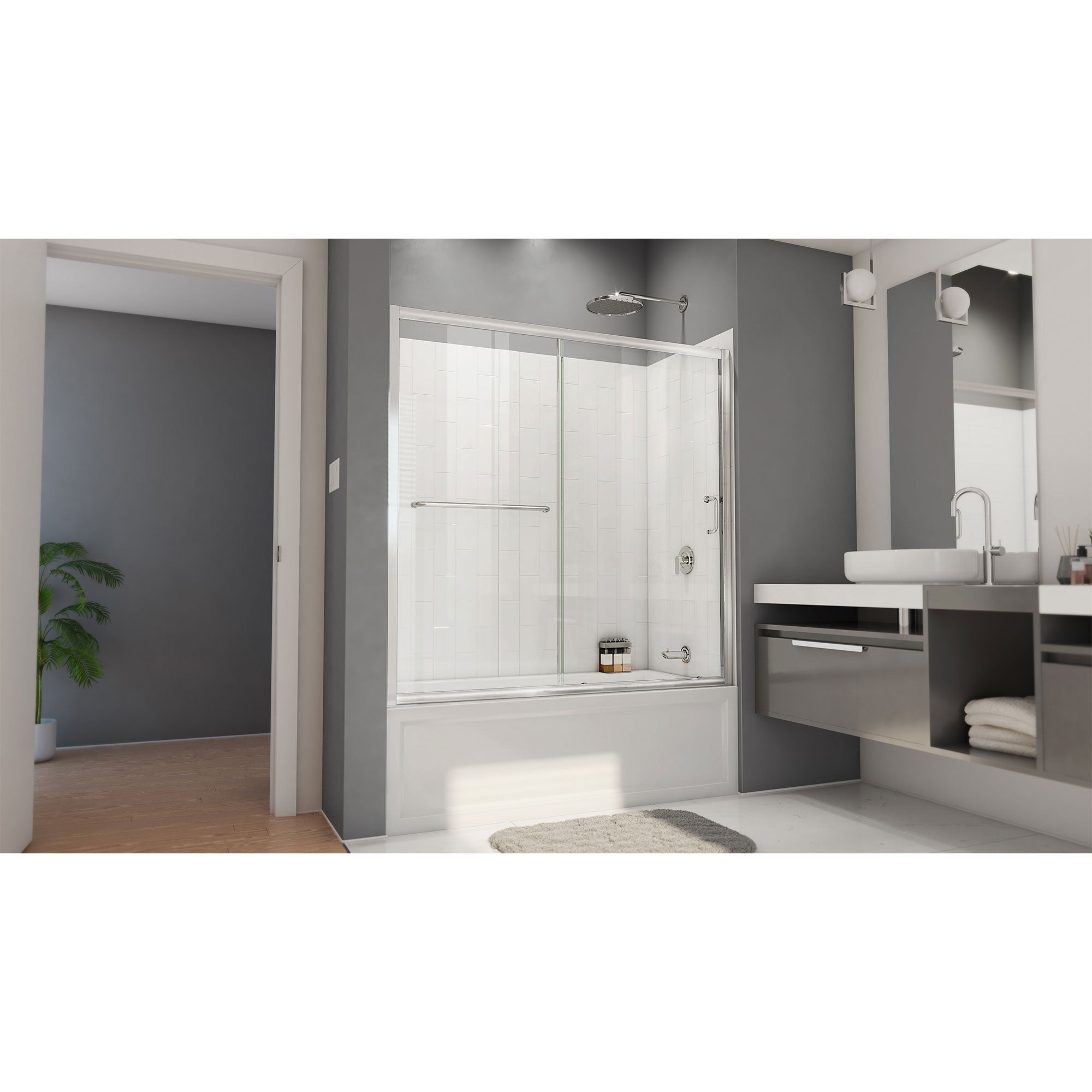 DreamLine Infinity-Z 56 - 60 inch W x 60 inch H Semi-Frameless Sliding Tub Door with  Wall Kit
