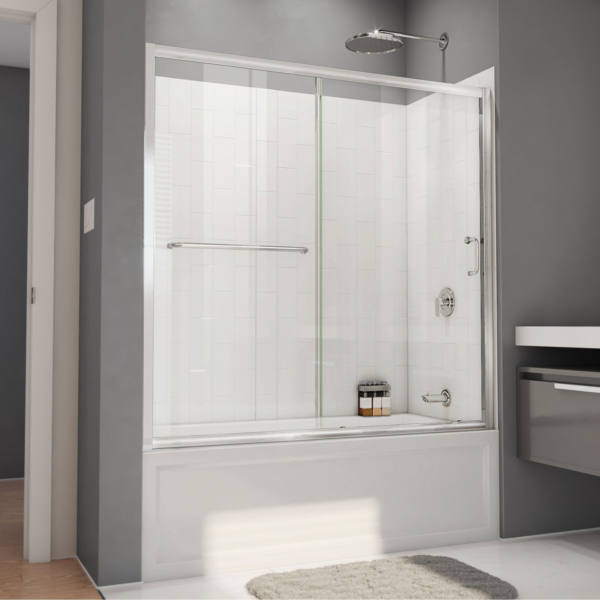 DreamLine Infinity-Z 56 - 60 inch W x 60 inch H Semi-Frameless Sliding Tub Door with  Wall Kit