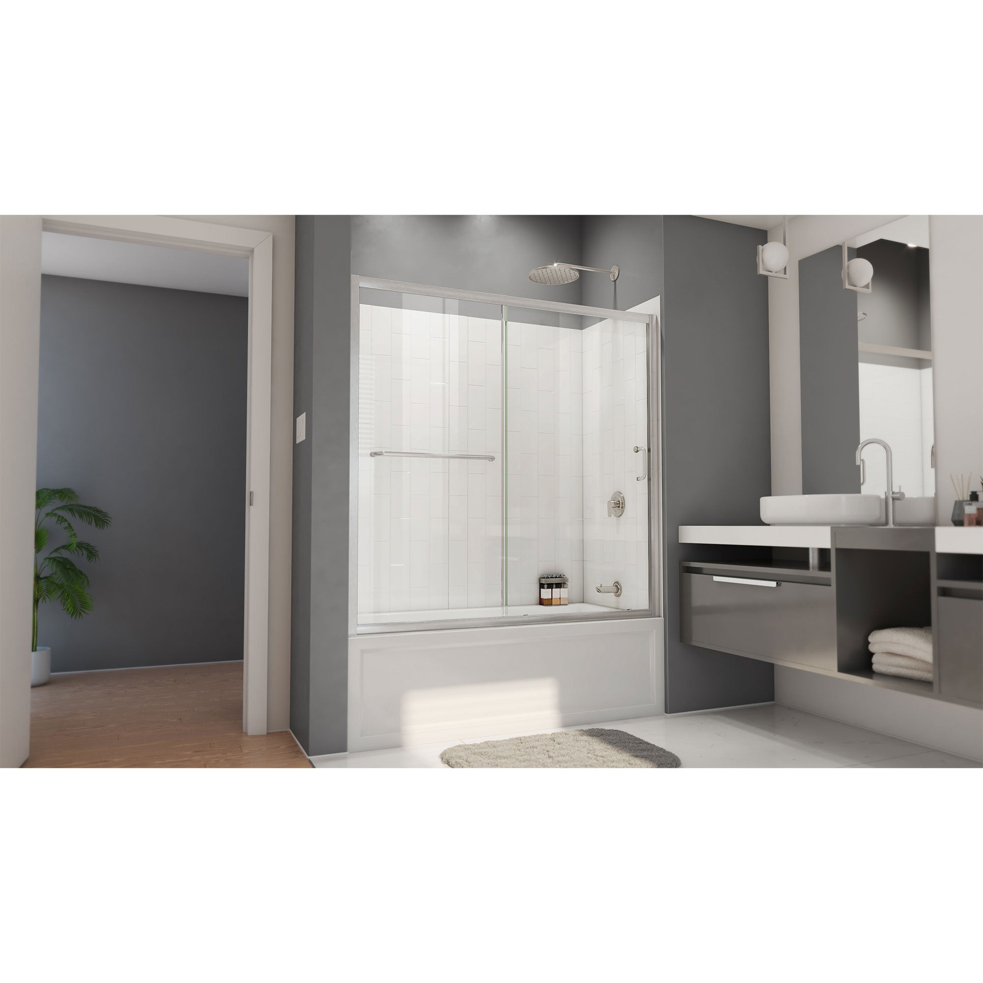 DreamLine Infinity-Z 56 - 60 inch W x 60 inch H Semi-Frameless Sliding Tub Door with  Wall Kit