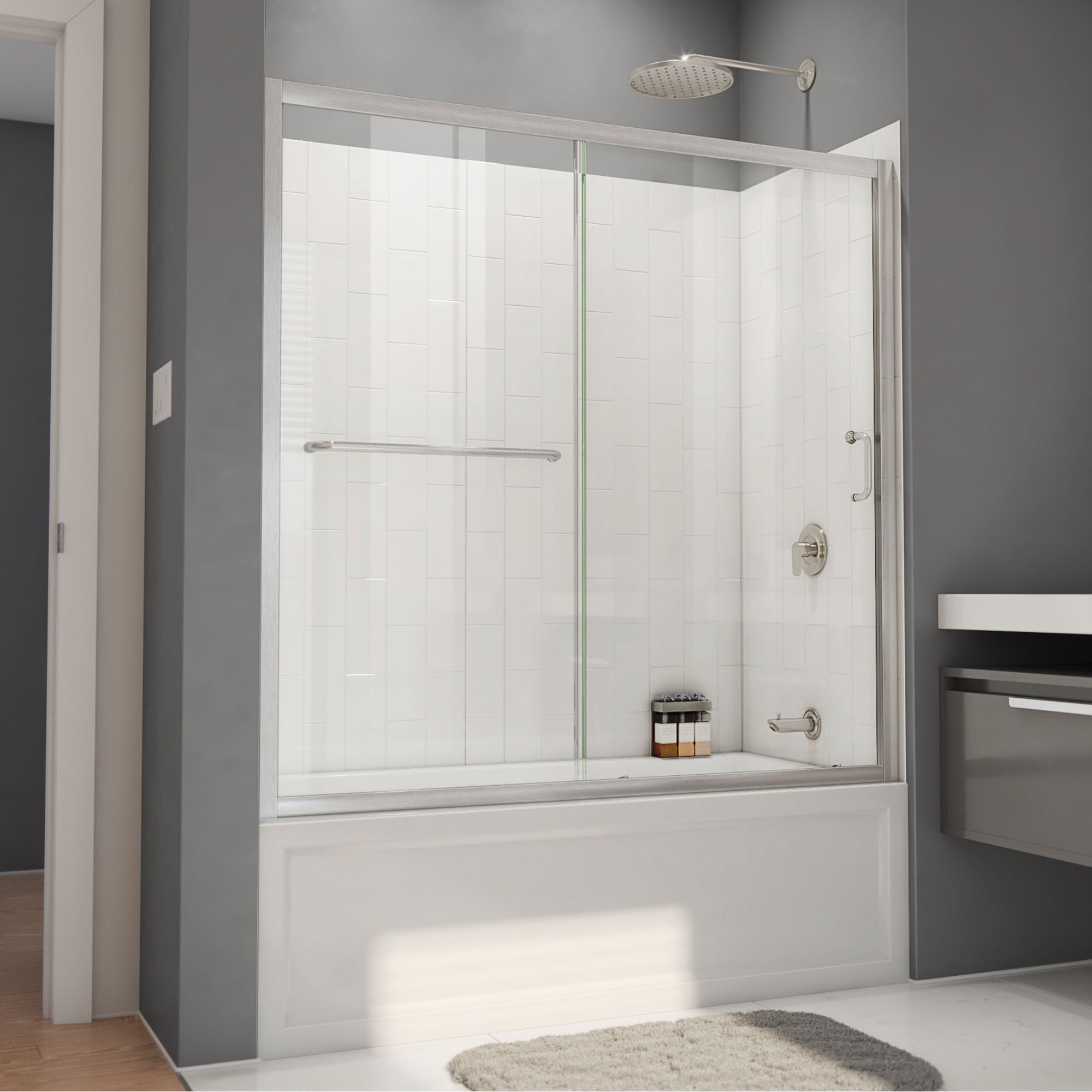 DreamLine Infinity-Z 56 - 60 inch W x 60 inch H Semi-Frameless Sliding Tub Door with  Wall Kit