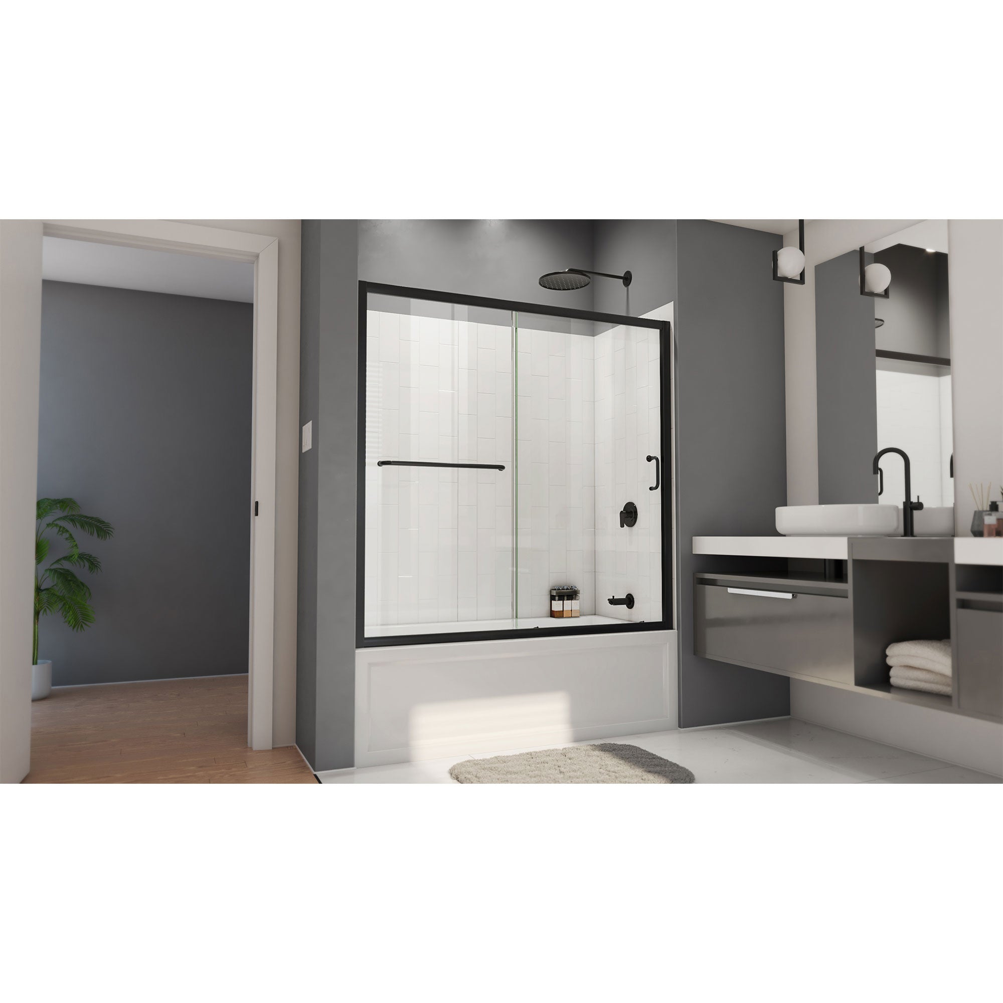 DreamLine Infinity-Z 56 - 60 inch W x 60 inch H Semi-Frameless Sliding Tub Door with  Wall Kit
