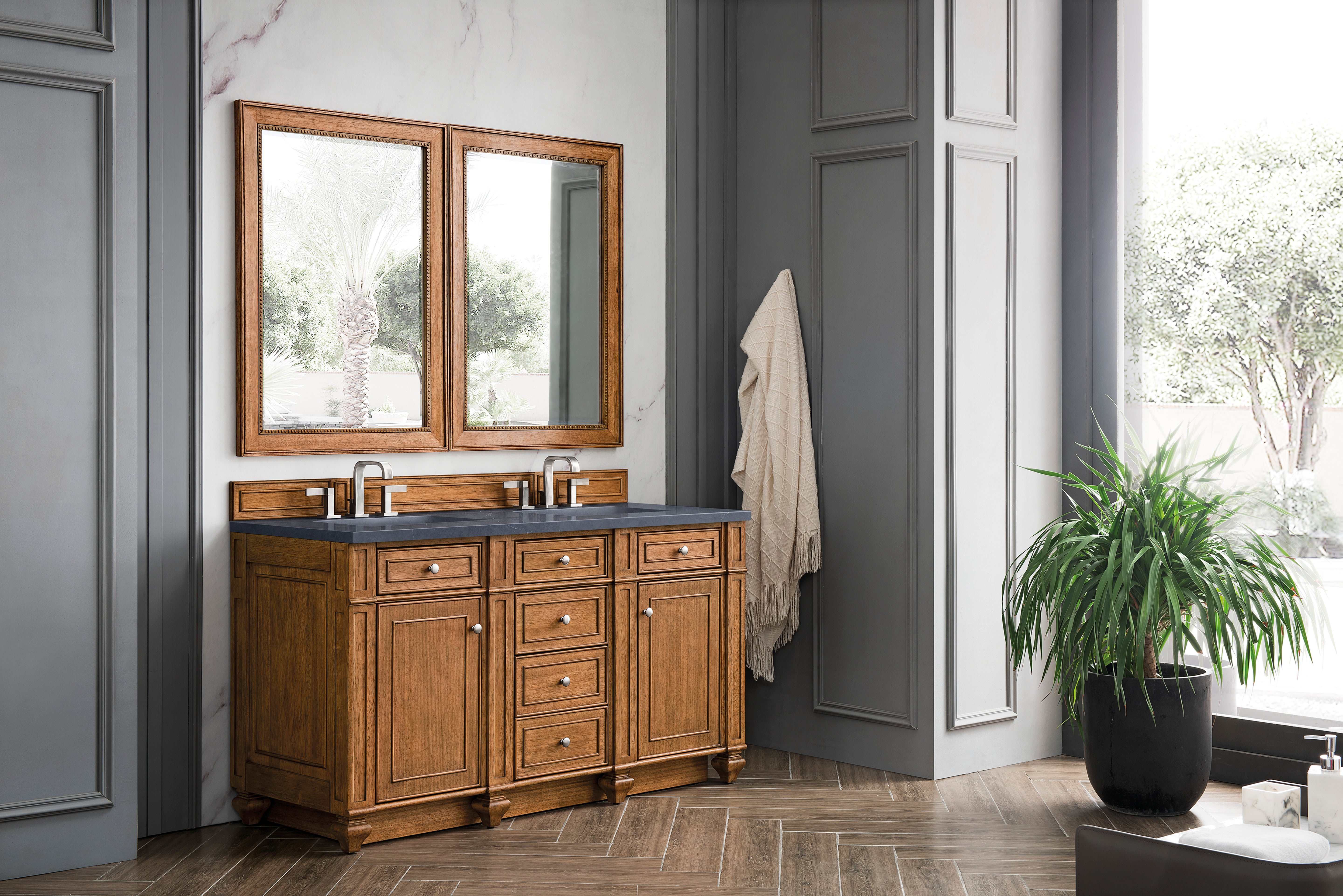 James Martin Bristol 60" Double Vanity in Saddle Brown with 3cm Countertop