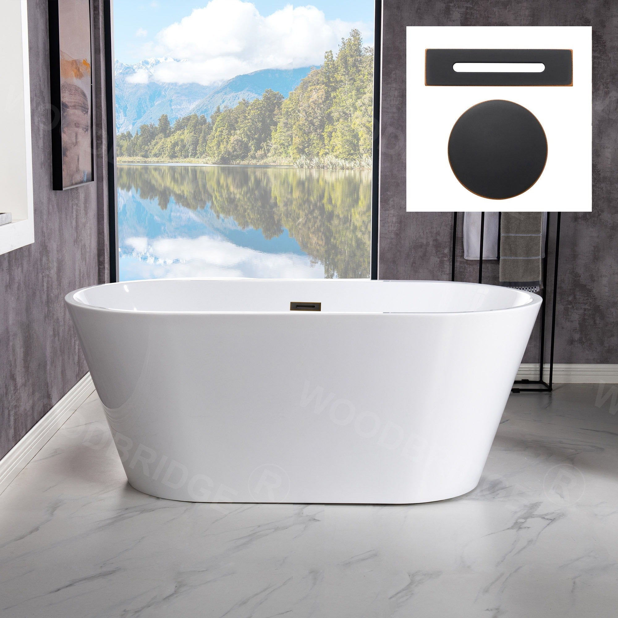 WOODBRIDGE 54" Acrylic Freestanding Bathtub Contemporary Soaking Tub with with Drain & Overflow, B1702