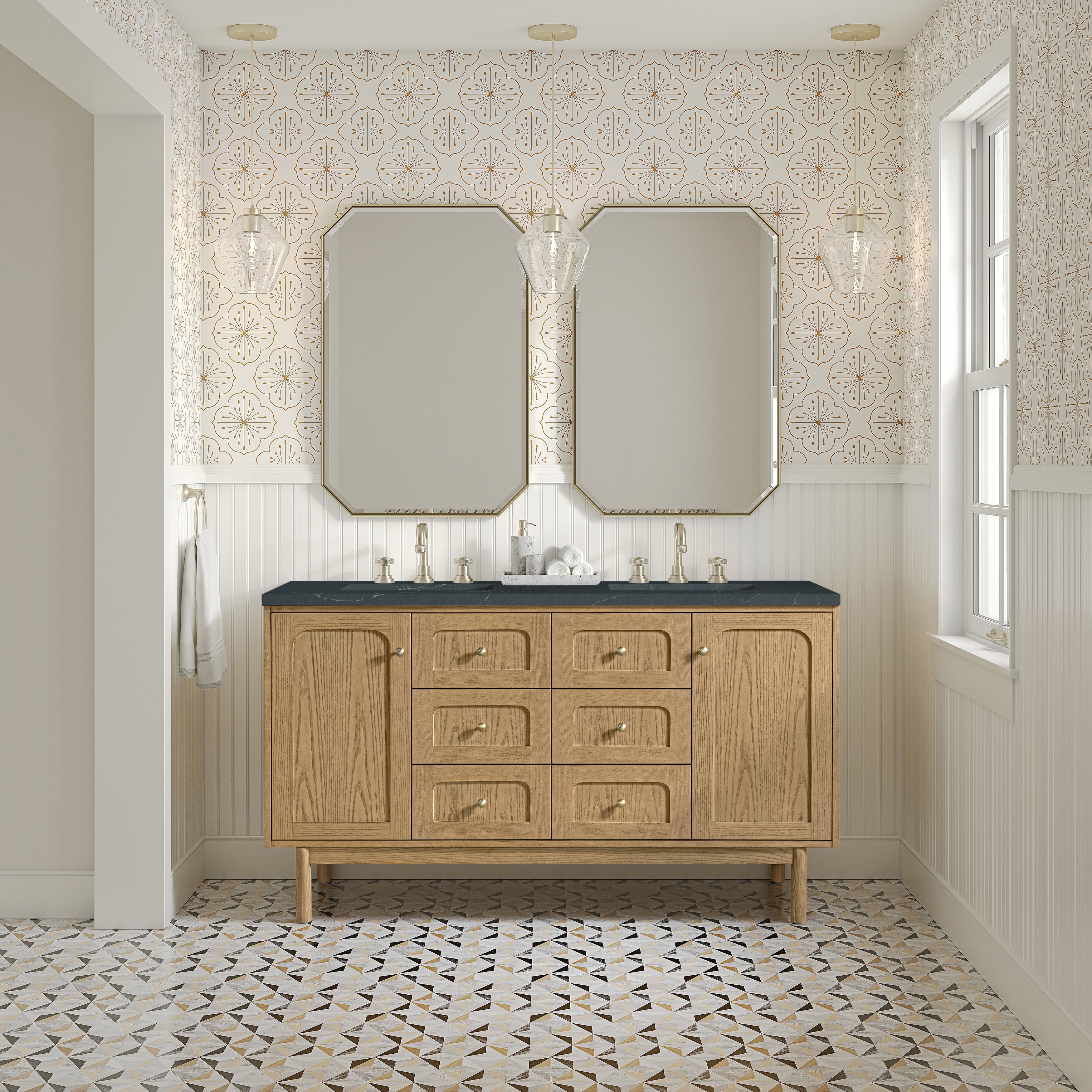 James Martin Laurent 60" Double Vanity in Light Natural Oak with 3cm Countertop