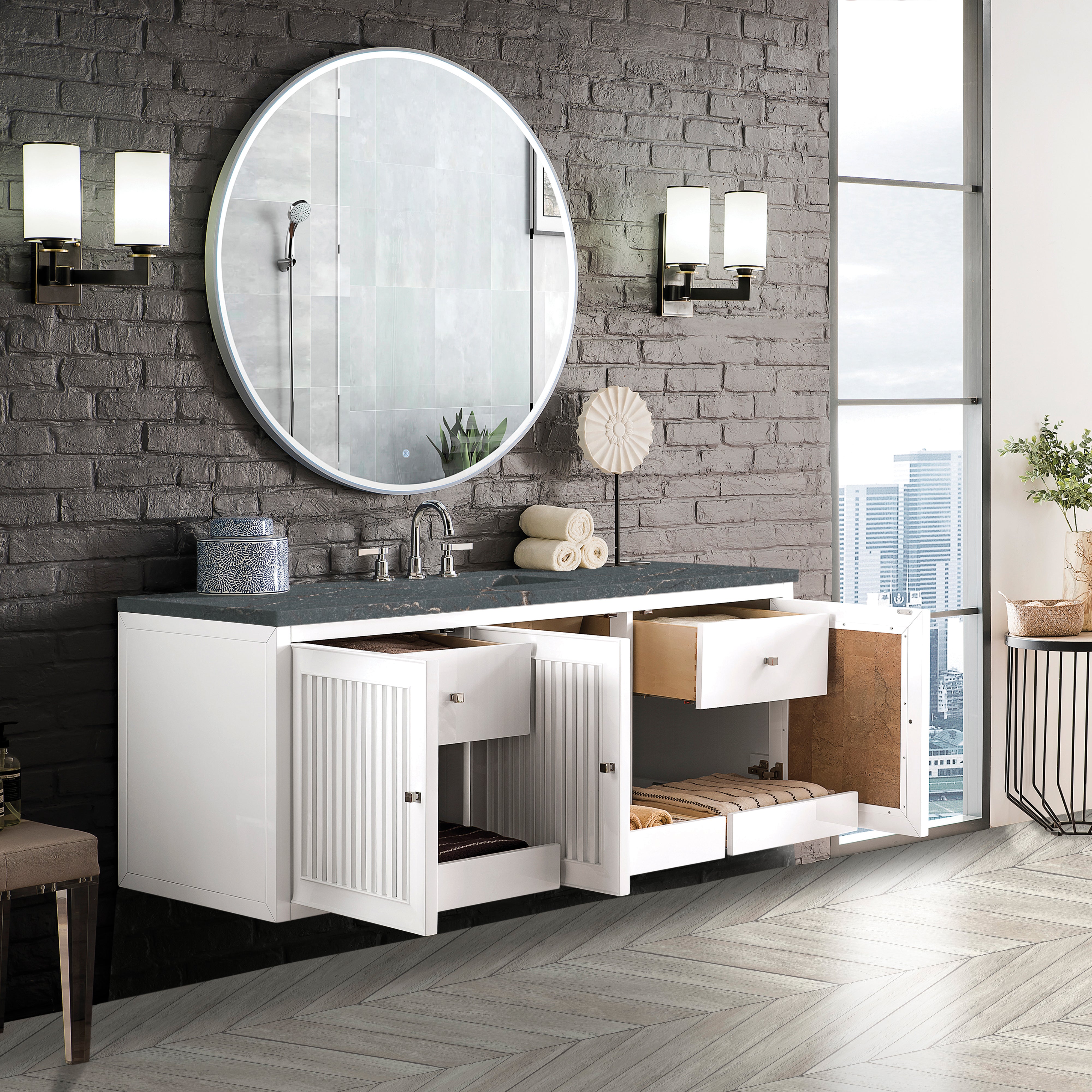 James Martin Athens 60" Single Vanity in Glossy White with 3cm Countertop