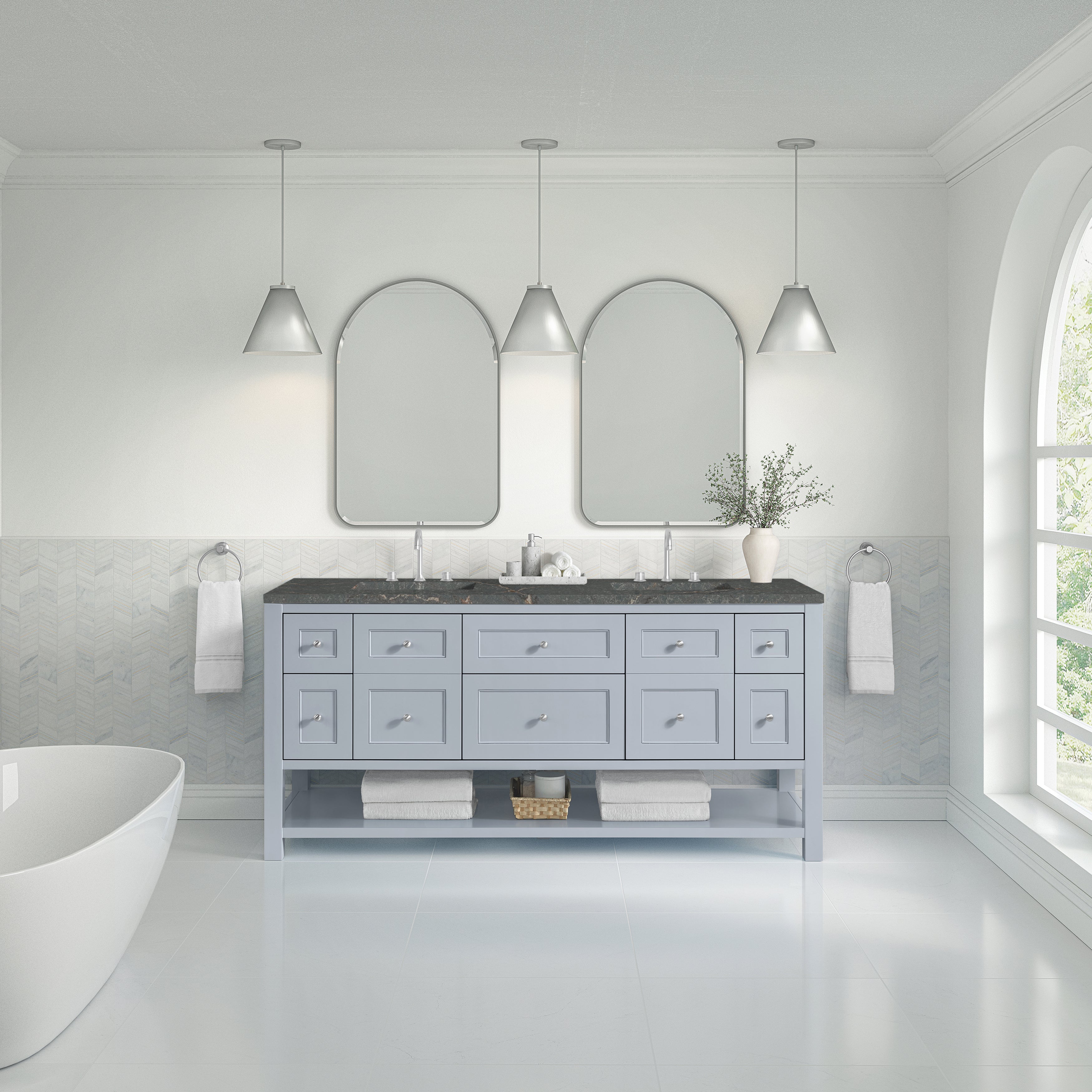 James Martin Breckenridge 72" Double Vanity in Serenity Blue with 3cm Countertop and FreePower Wireless Charger