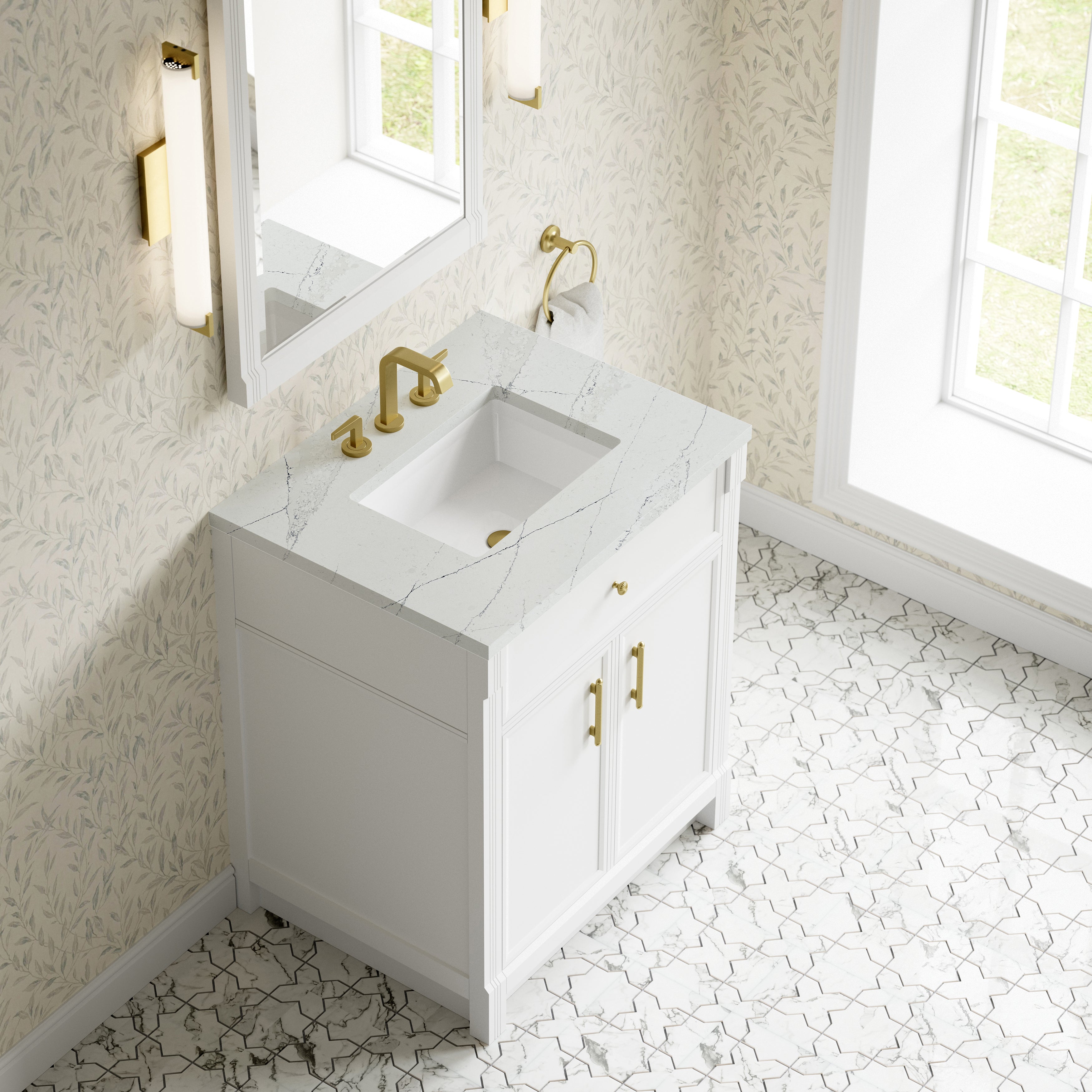James Martin Bellshire 30" Single Vanity in Bright White with 3cm Countertop