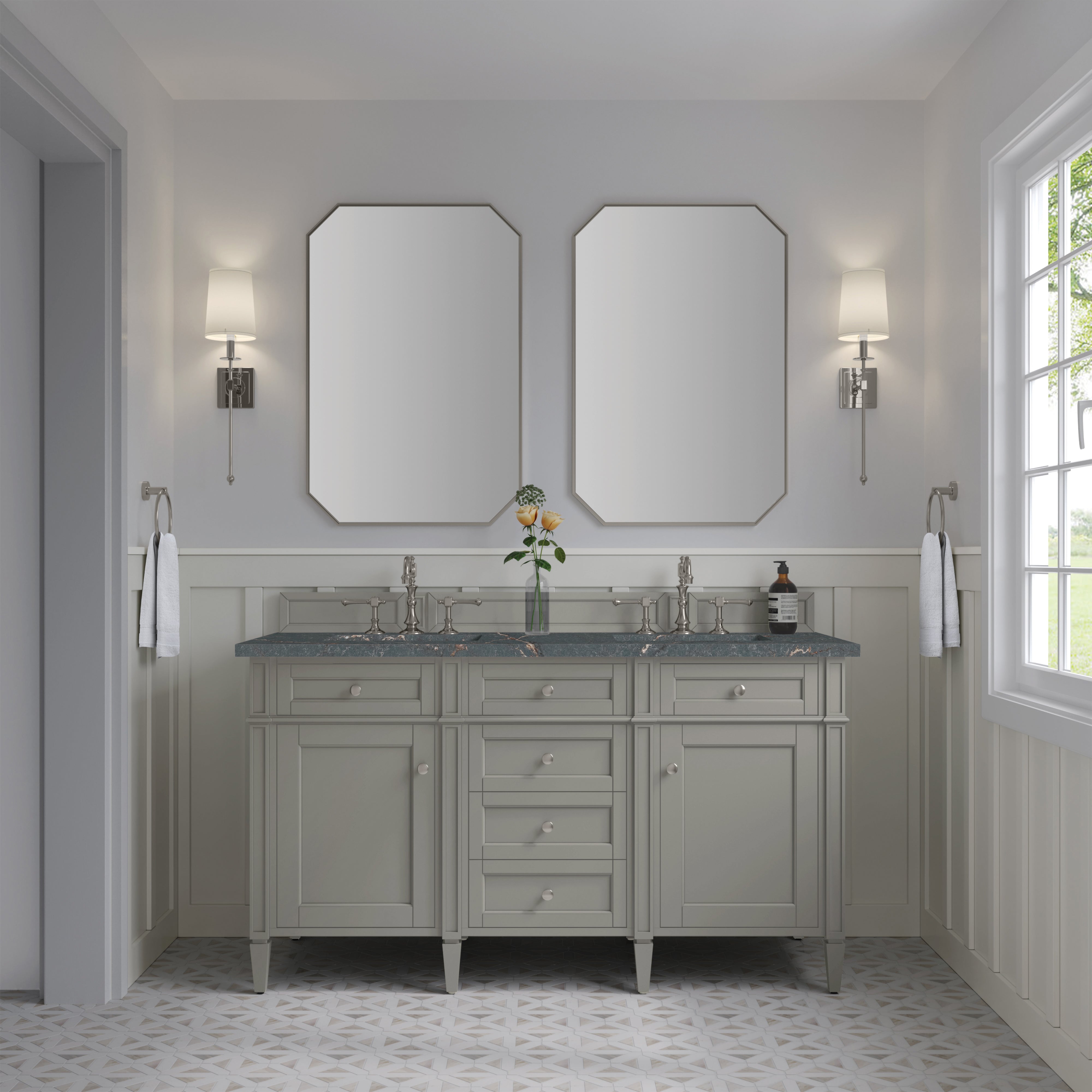 James Martin Brittany 60" Double Vanity in Urban Gray with 3cm Countertop and FreePower Wireless Charger