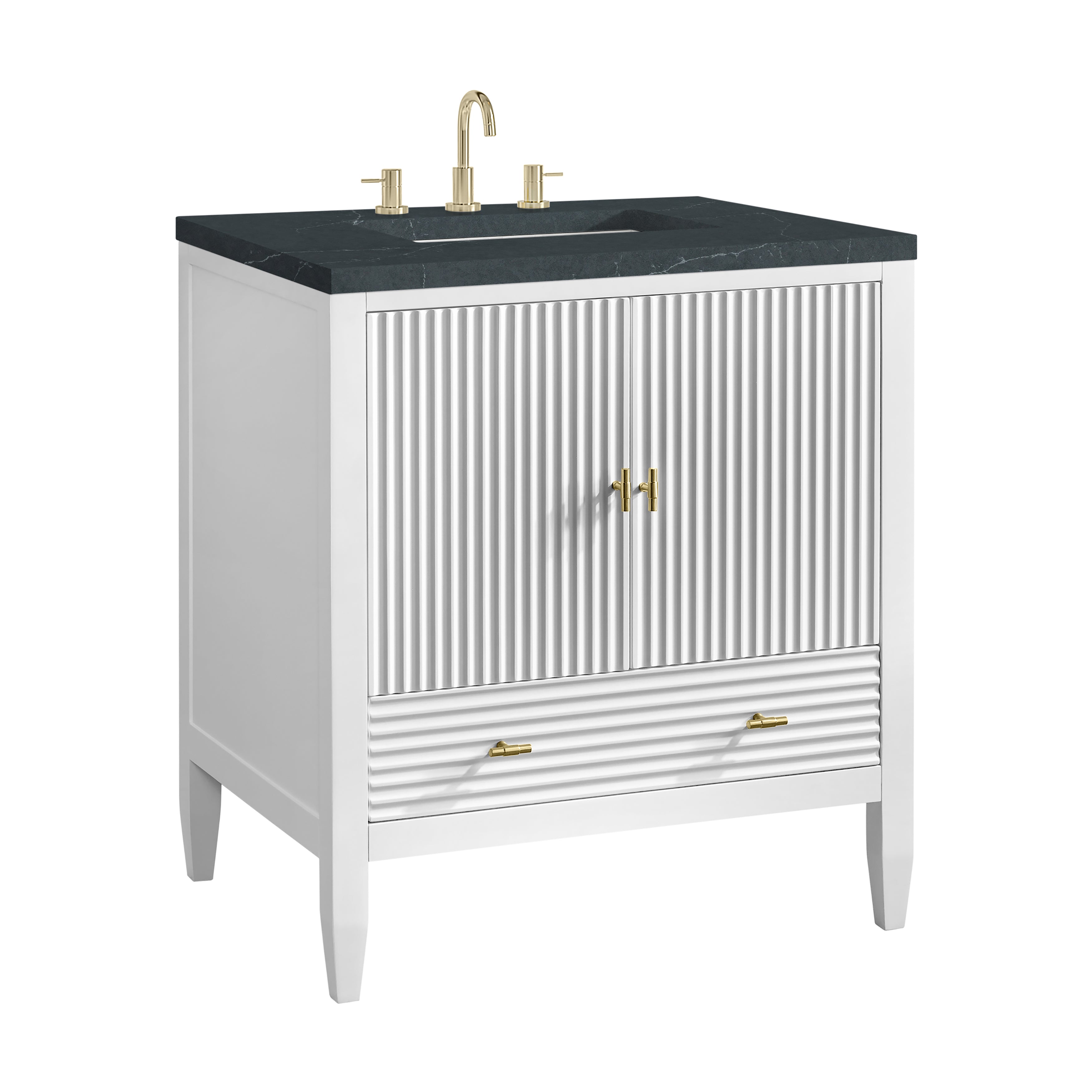James Martin Myrrin 30" Single Vanity in Bright White with 3cm Countertop