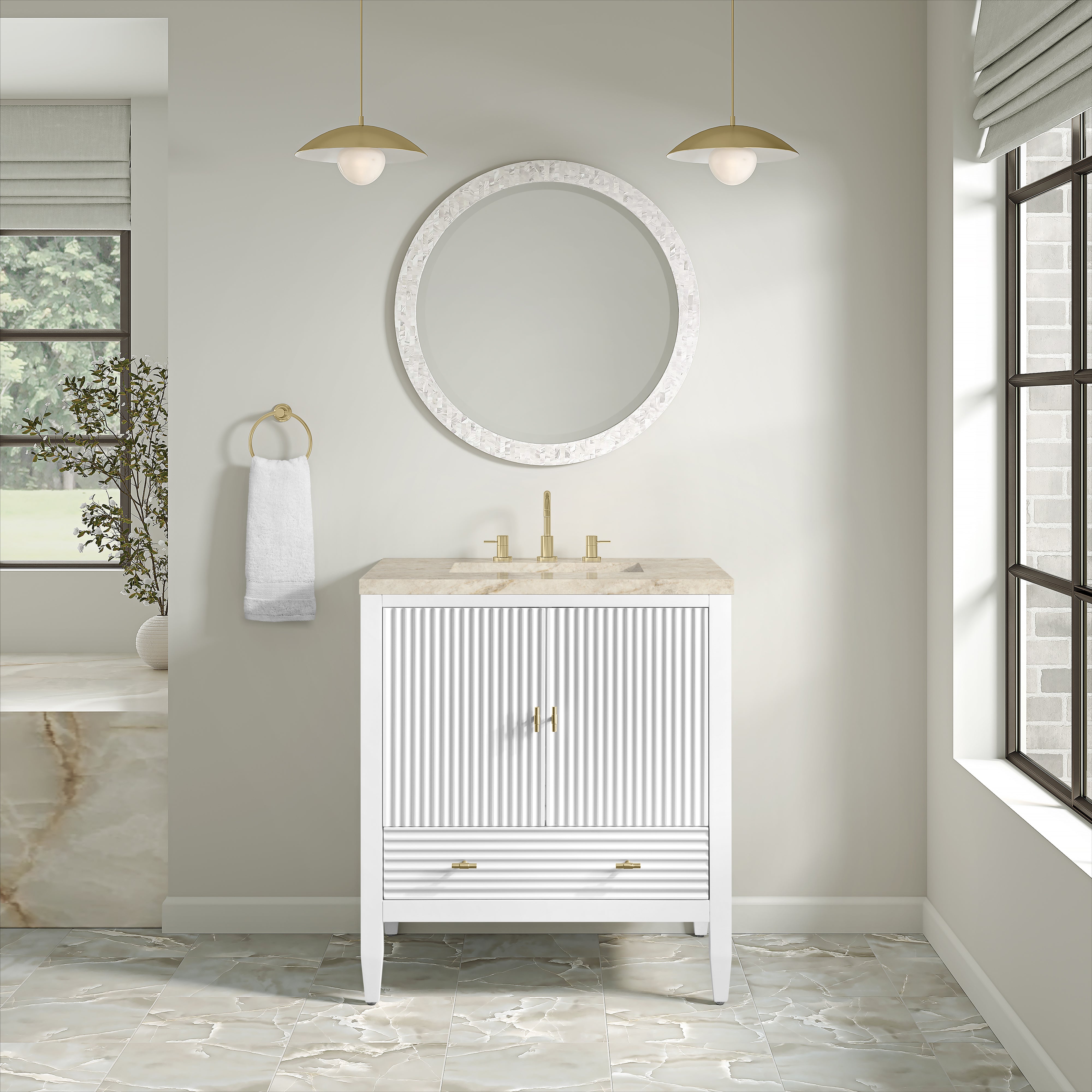 James Martin Myrrin 30" Single Vanity in Bright White with 3cm Countertop