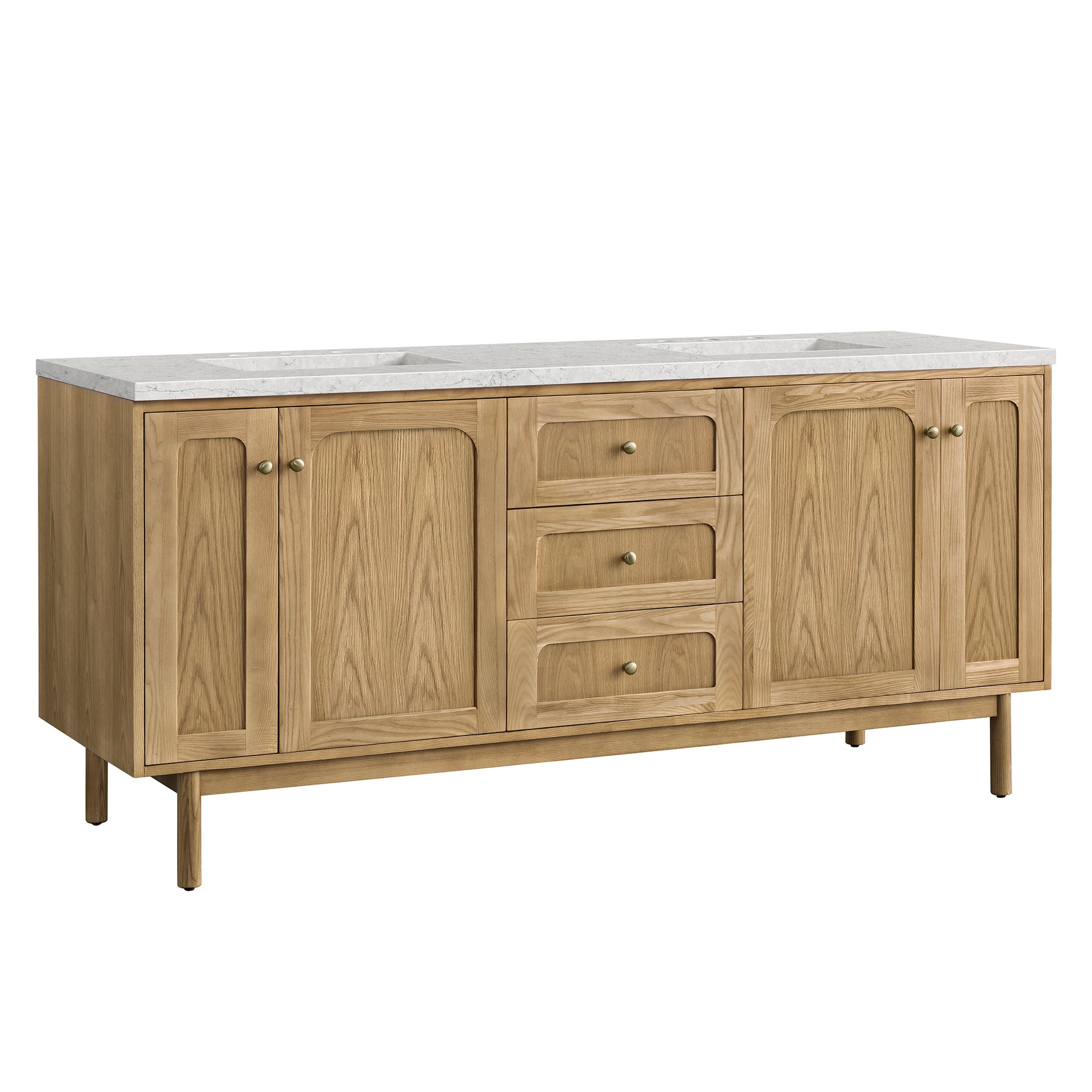 James Martin Laurent 72" Double Vanity in Light Natural Oak with 3cm Countertop and FreePower Wireless Charger