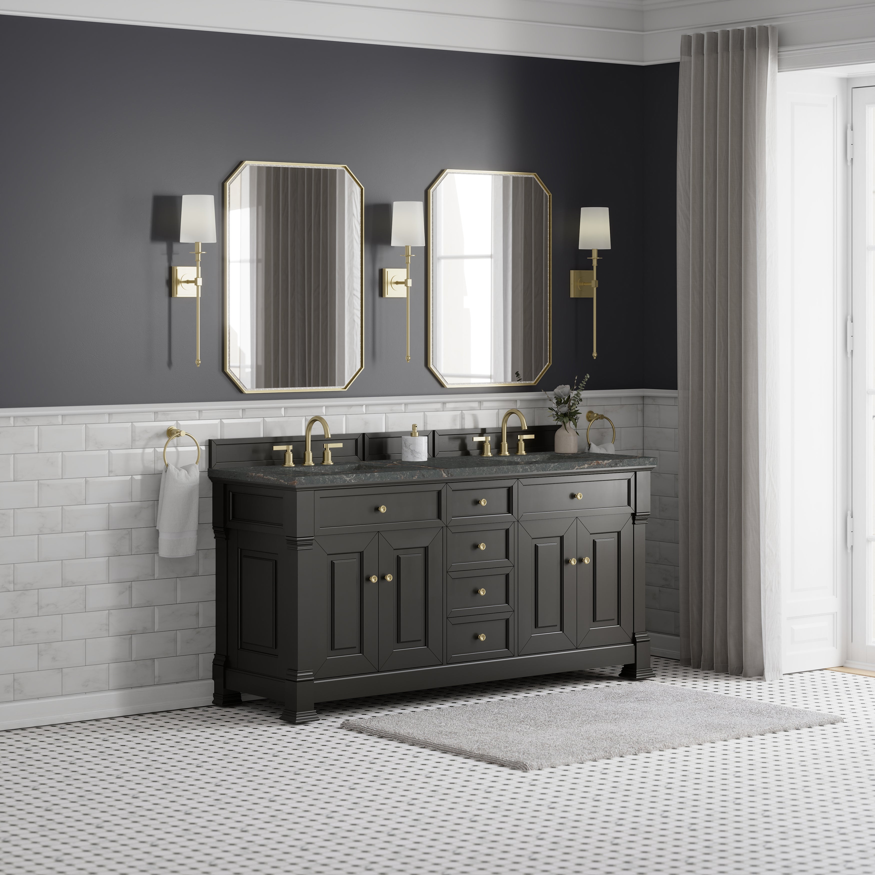 James Martin Brookfield 72" Double Vanity in Black Onyx with 3cm Countertop and FreePower Wireless Charger