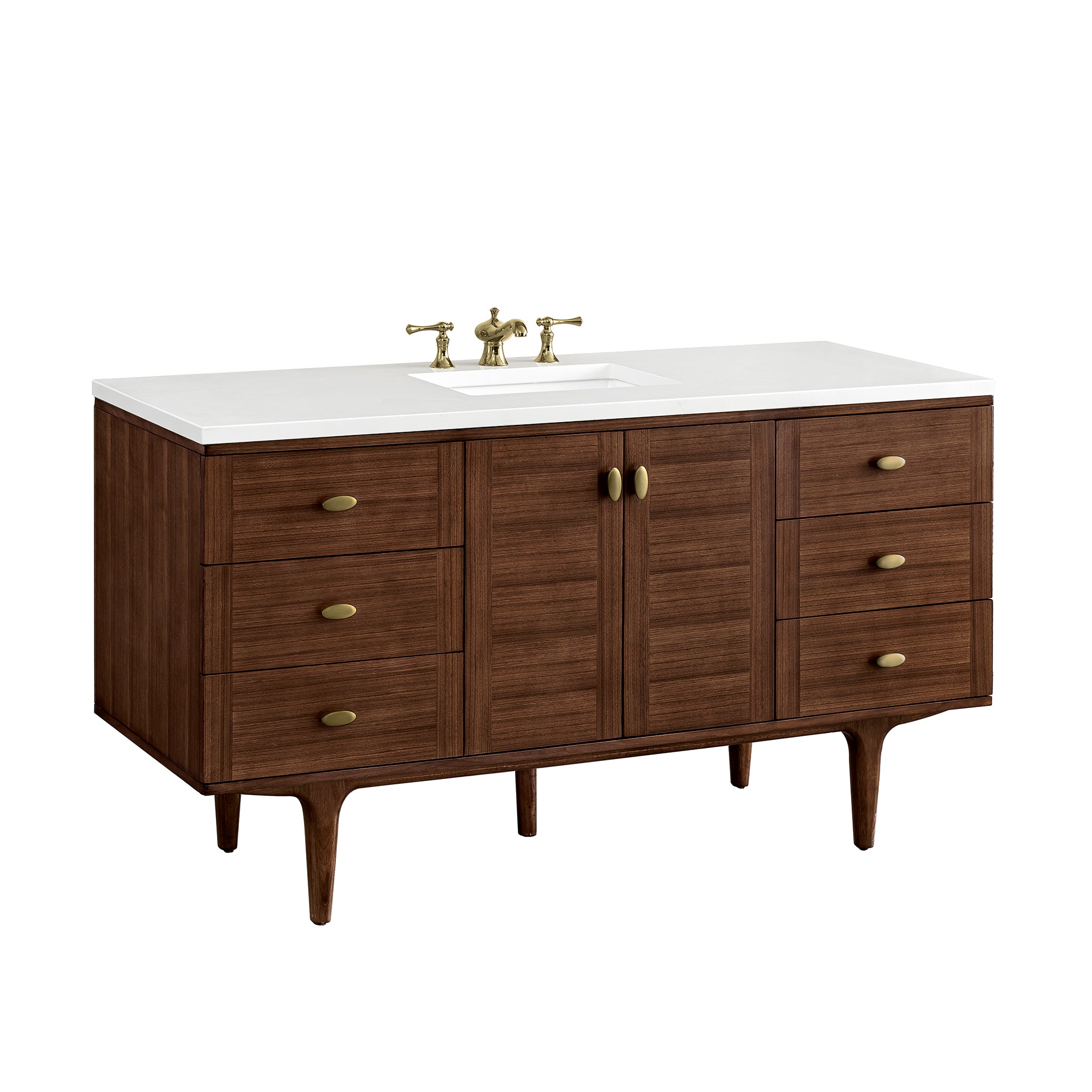 James Martin Amberly 60" Single Vanity in Mid-Century Walnut with 3cm Countertop