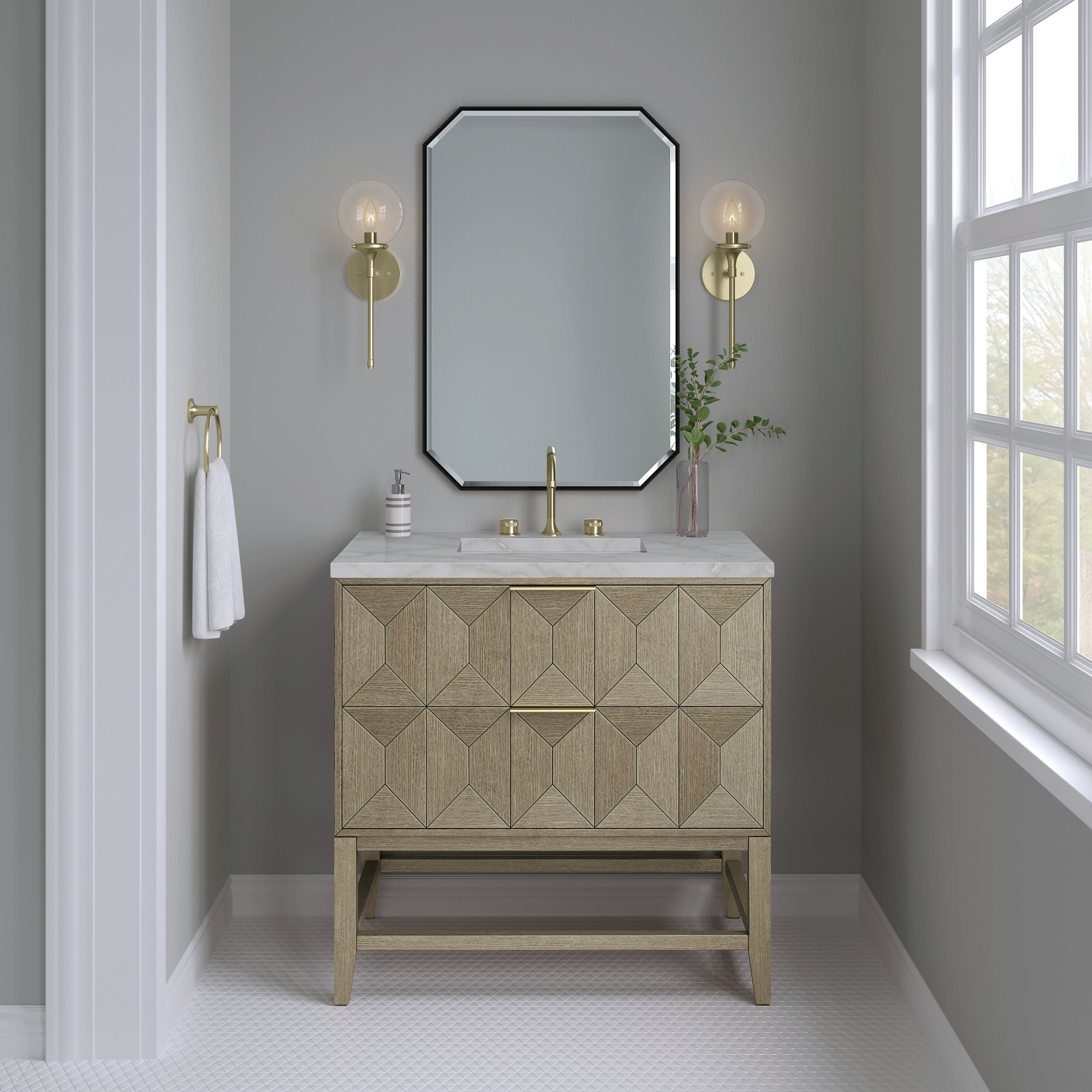 James Martin Emmeline 36" Single Vanity in Pebble Oak with 3cm Countertop