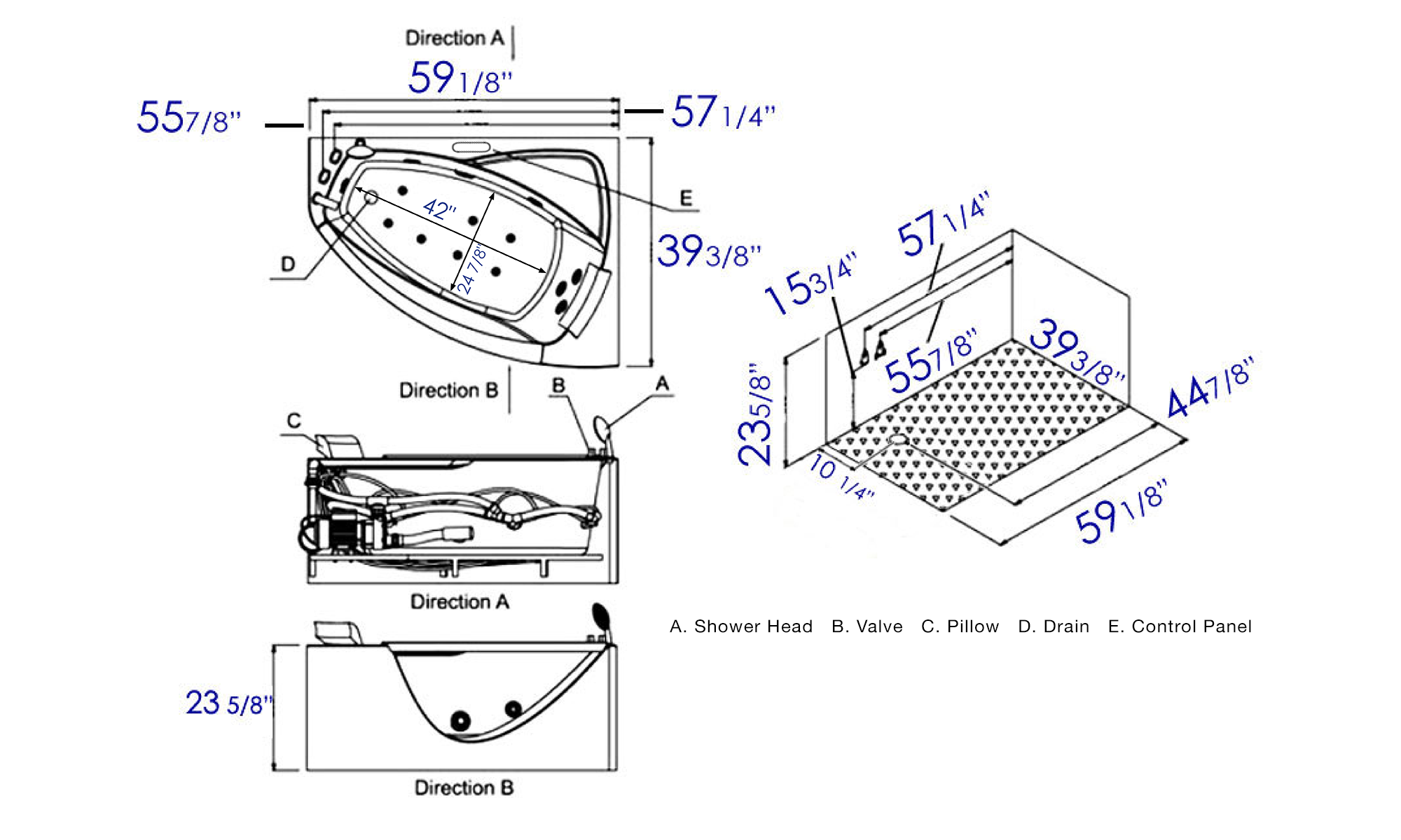EAGO AM198ETL-L 5′ Acrylic Whirlpool Left Corner Bathtub with Glass Front