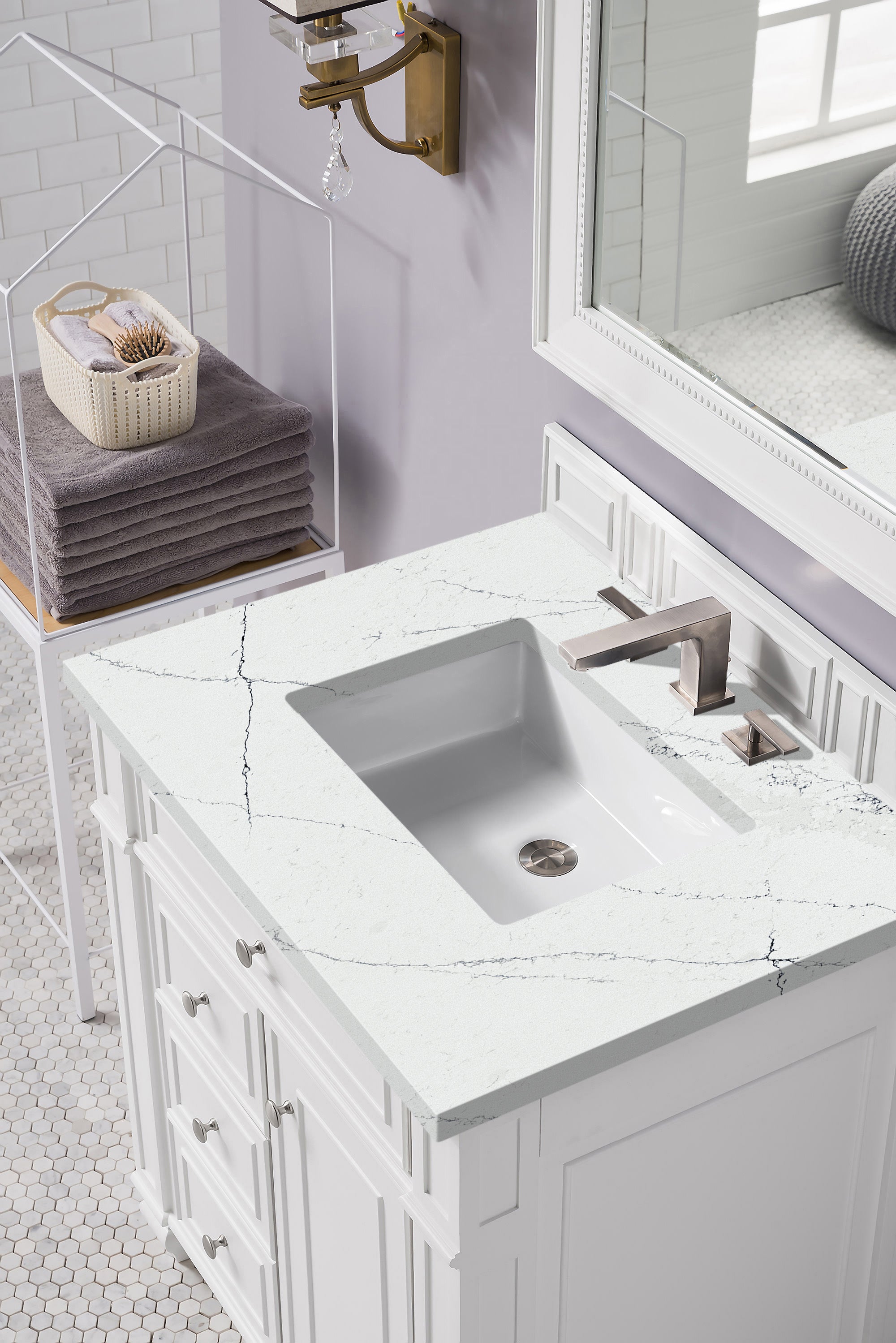 James Martin Bristol 30" Single Vanity in Bright White with 3cm Countertop