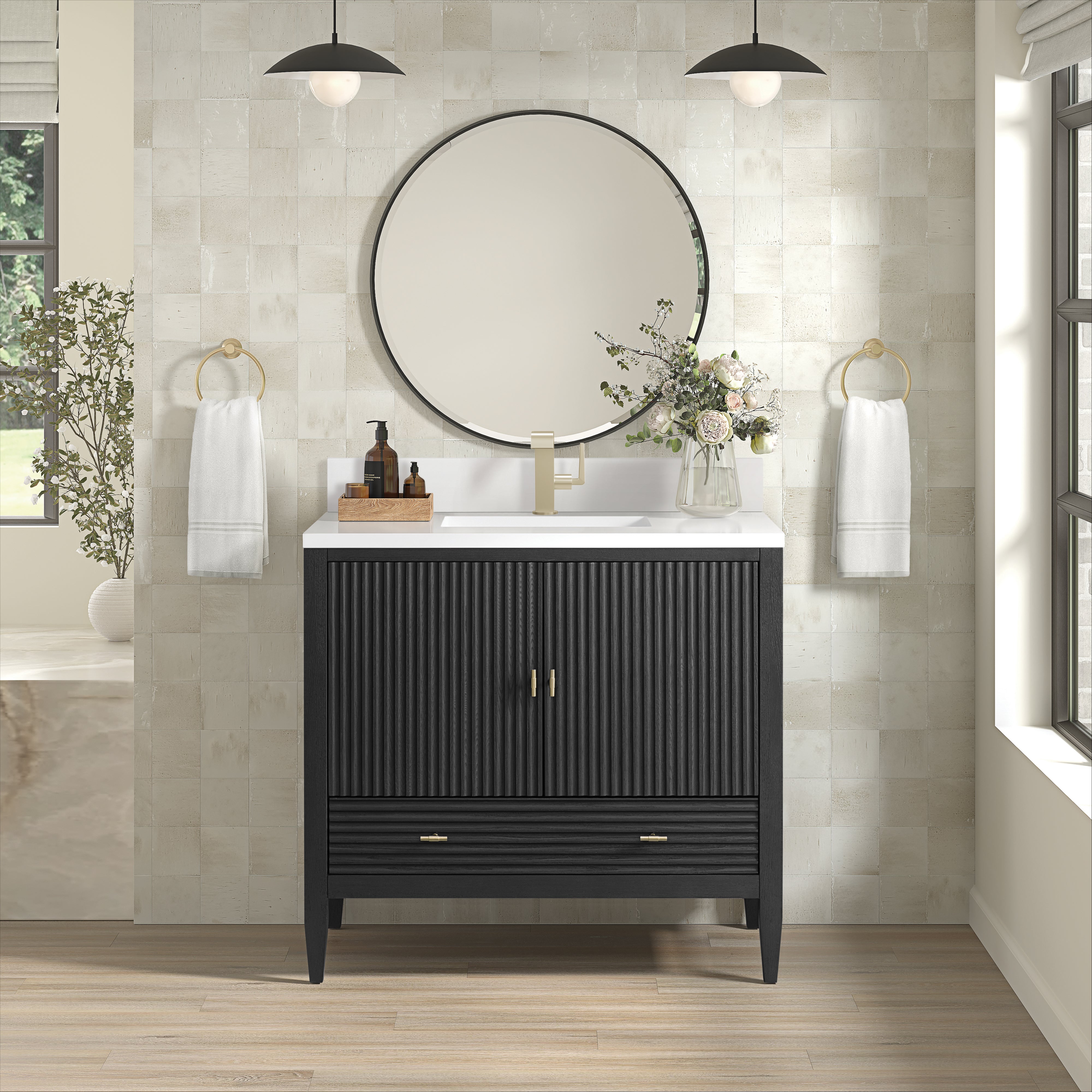 James Martin Myrrin 36" Vanity in Carbon Oak with 3cm Countertop