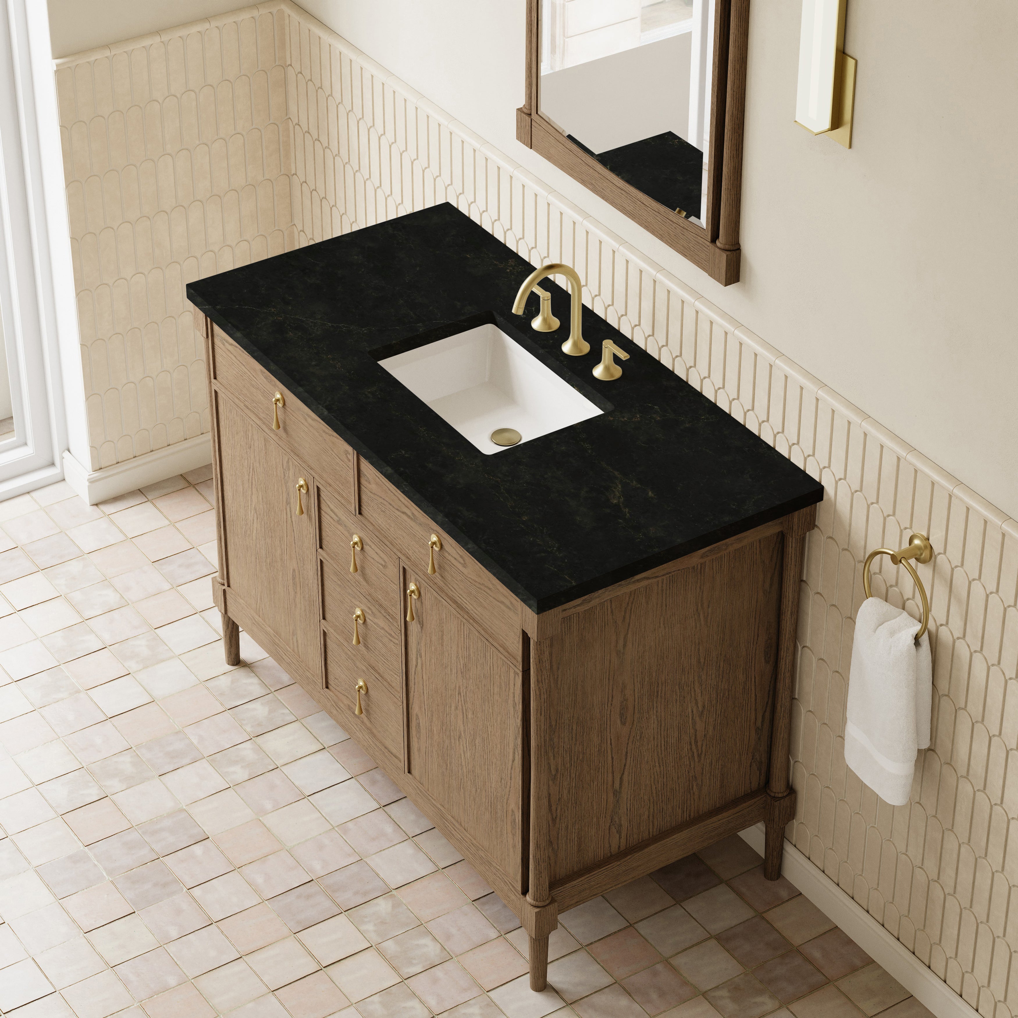 James Martin Kinnsden 48" Single Vanity in Weathered Oak with 3cm Countertop