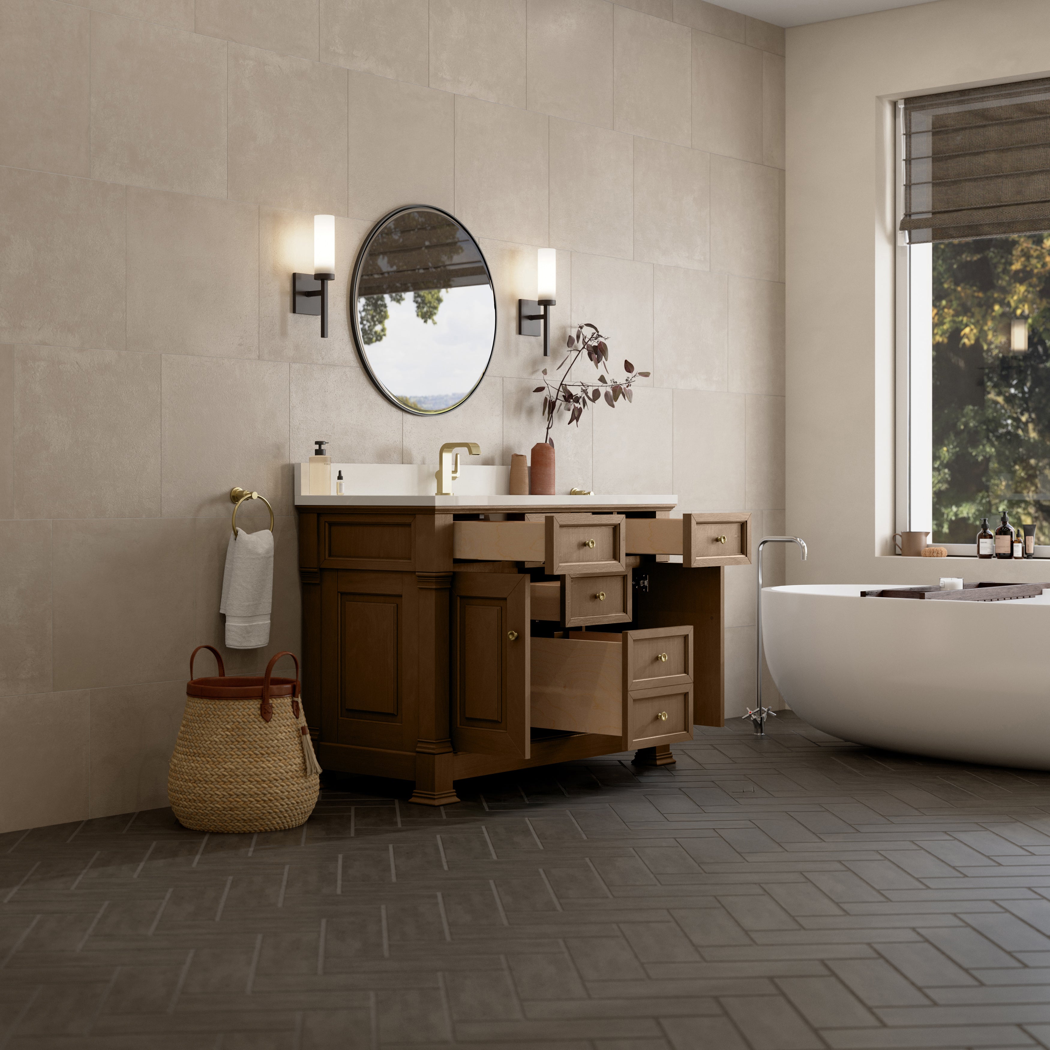 James Martin Brookfield 48" Single Vanity in Pecan with 3cm Countertop